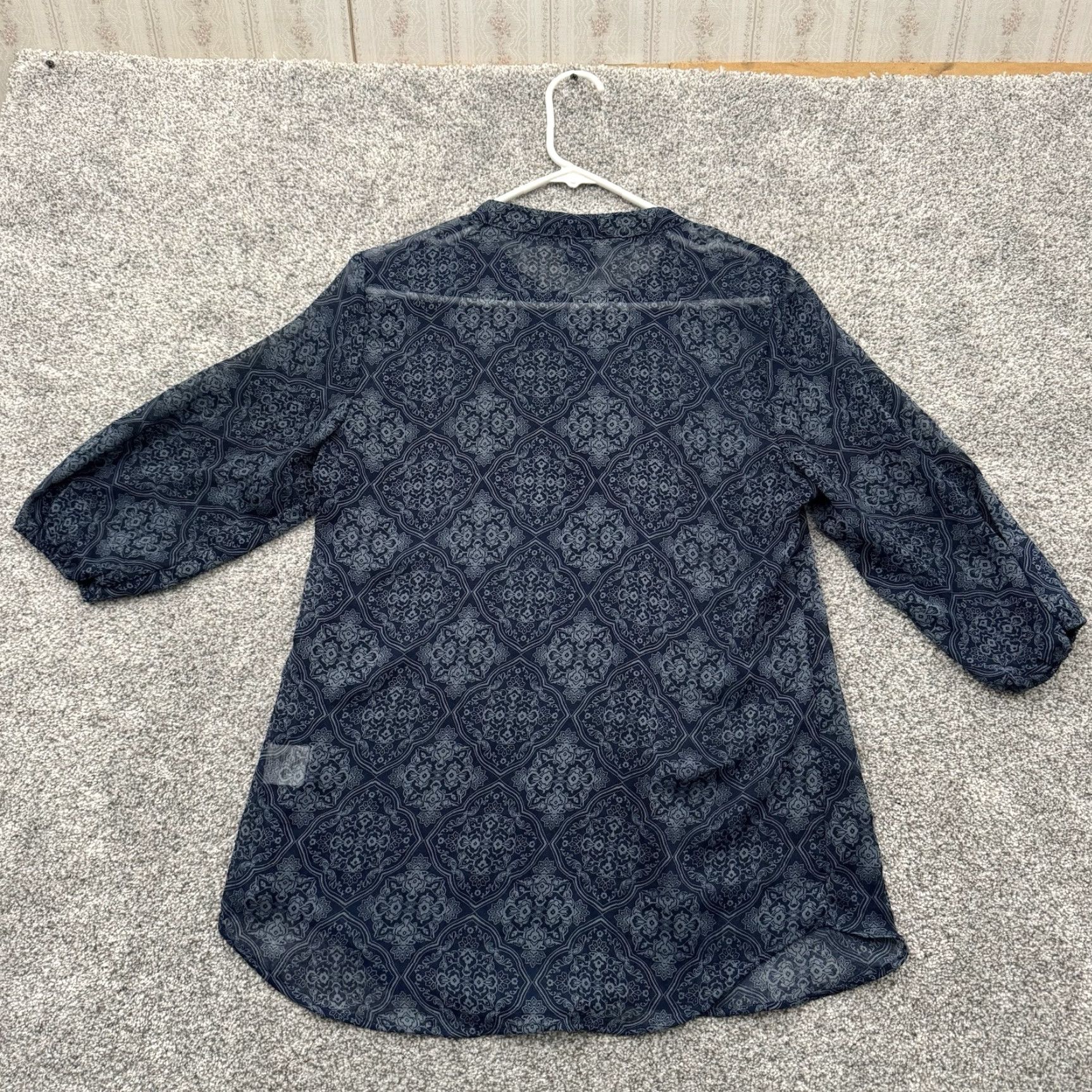 Faded Glory Faded Glory Peasant Blouse Womens M Blouse Paisley Boho Casual Sleeve Henley Button Blue Regular Fit Size M / US 6-8 / IT 42-44 - 7 Thumbnail
