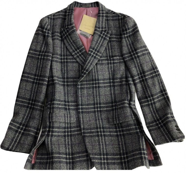 Yohji Yamamoto YYPH 🇯🇵 grey wool fall check side pleated coat 4 NEW Size 42R - 1 Thumbnail