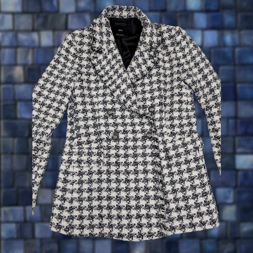 Mango MNG Blazer Womens XS Black White Tweed Houndstooth Double-Breasted Jacket Size XS / US 0-2 / IT 36-38 - 1 Thumbnail