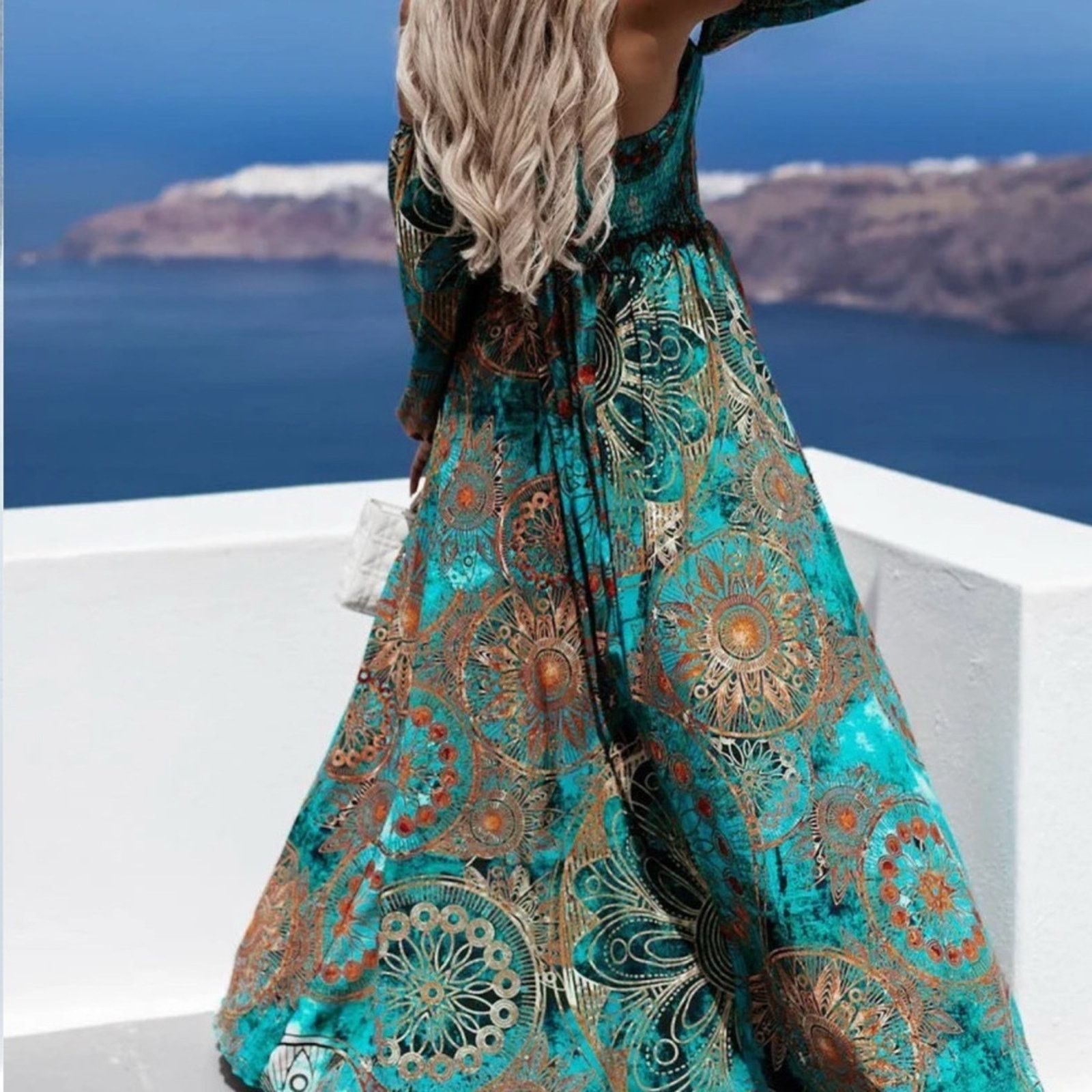 Other Elegant Teal and Orange Women's Maxi Summer Dress size M Size S / US 4 / IT 40 - 4 Thumbnail