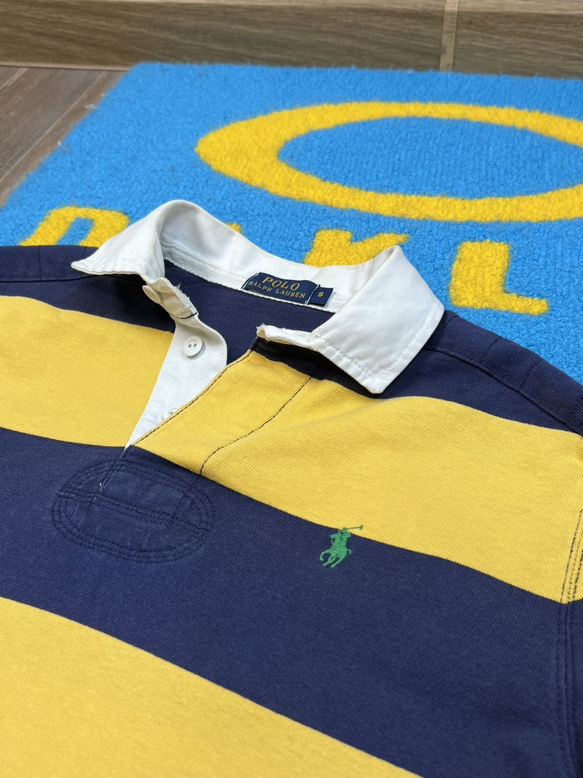 Polo Ralph Lauren × Rugby Ralph Lauren × Vintage Polo Ralph Lauren Yellow Blue Rugby Polo Long Sleeve Shirt Size US S / EU 44-46 / 1 - 6 Thumbnail