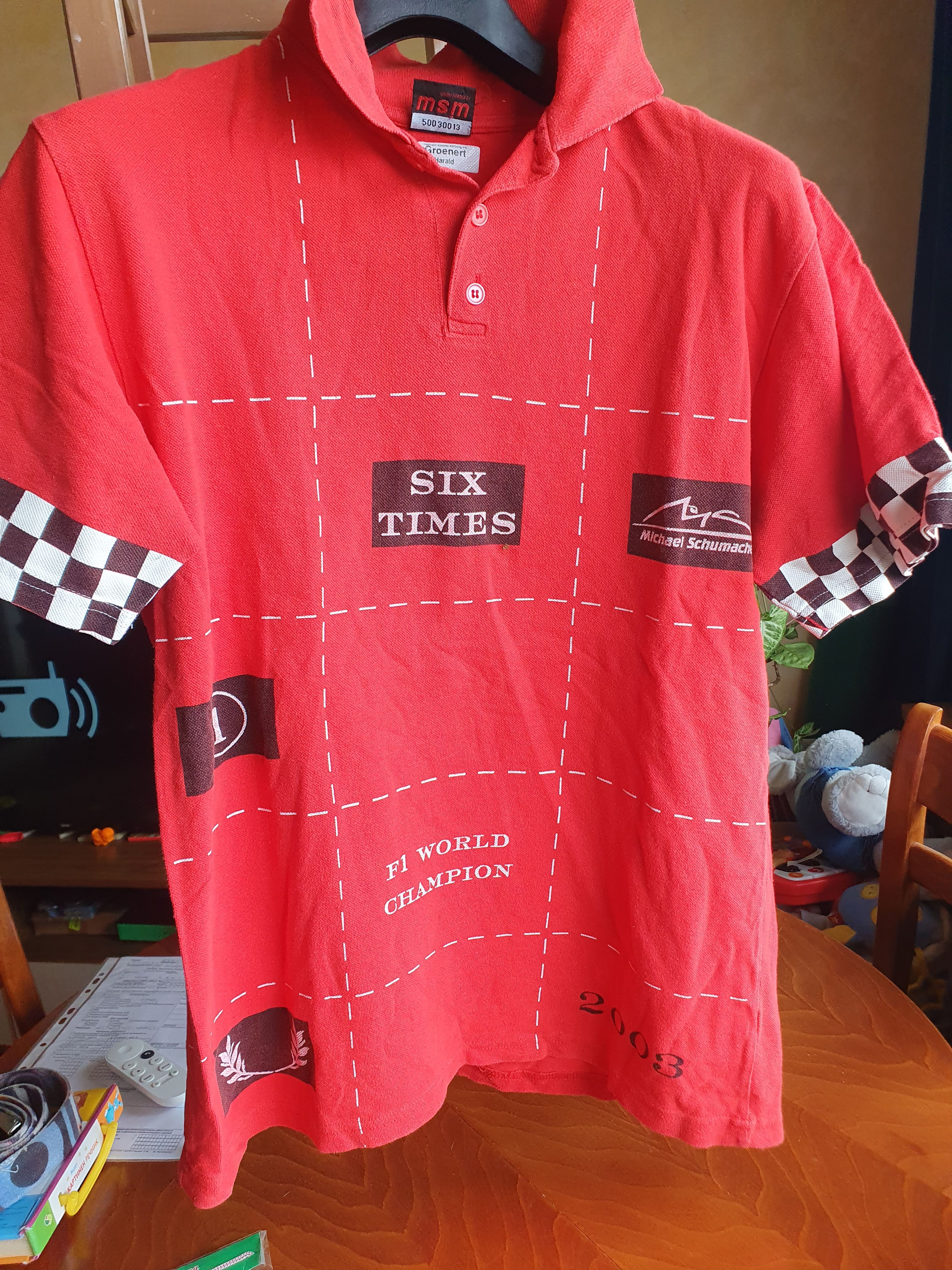 Ferrari × Formula 1 × Vintage Michael Schumacher F1 World Champion Six Times 2003 Vtg Polo Size US M / EU 48-50 / 2 - 1 Thumbnail