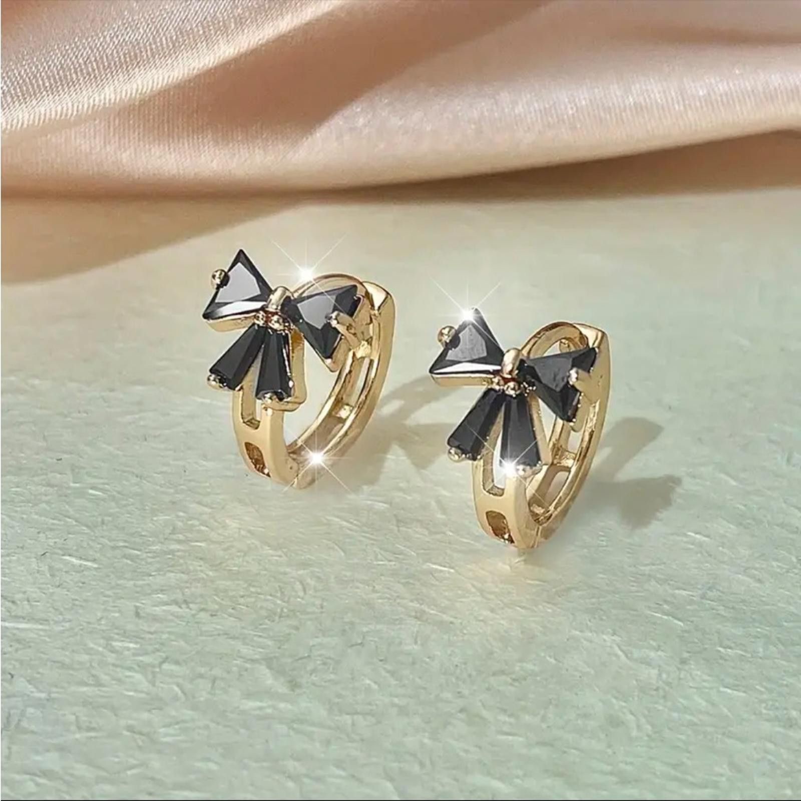 Designer 2.50CT Simulated Black Diamond Huggie Earrings 14K Gold- Size ONE SIZE - 2 Thumbnail
