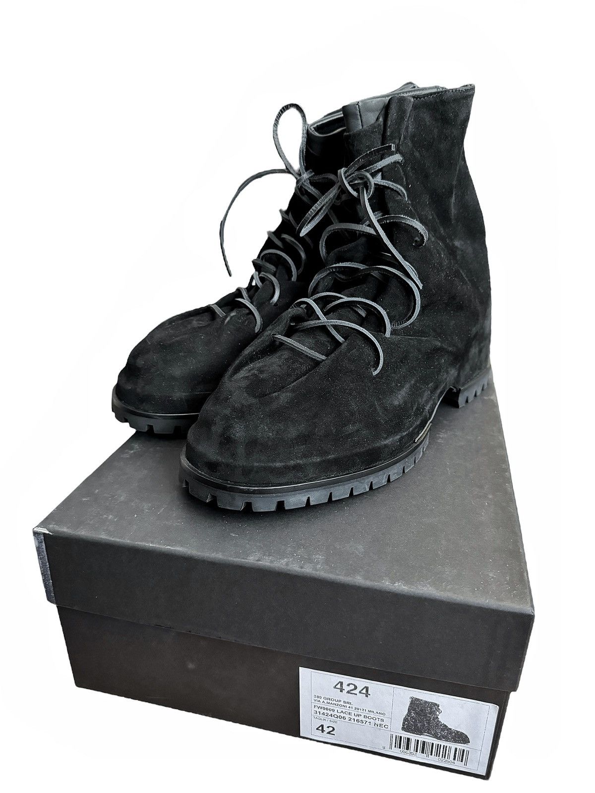 image of 424 On Fairfax Sample Suede Lace Up Marathon Black Boots, Men's (Size 10)
