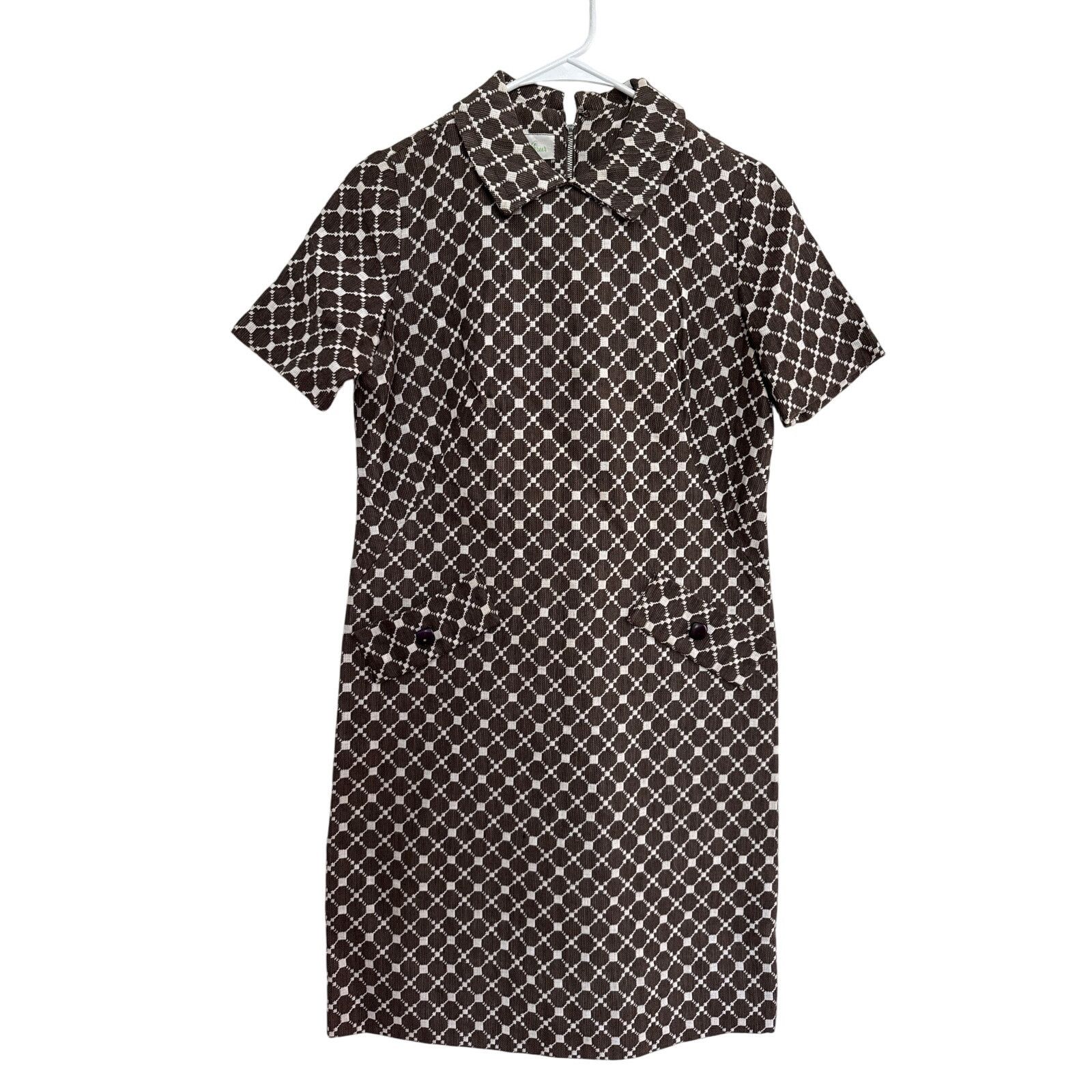 nancy greer dress Vintage American vtg 60's Brown white checkered bowling-shoes