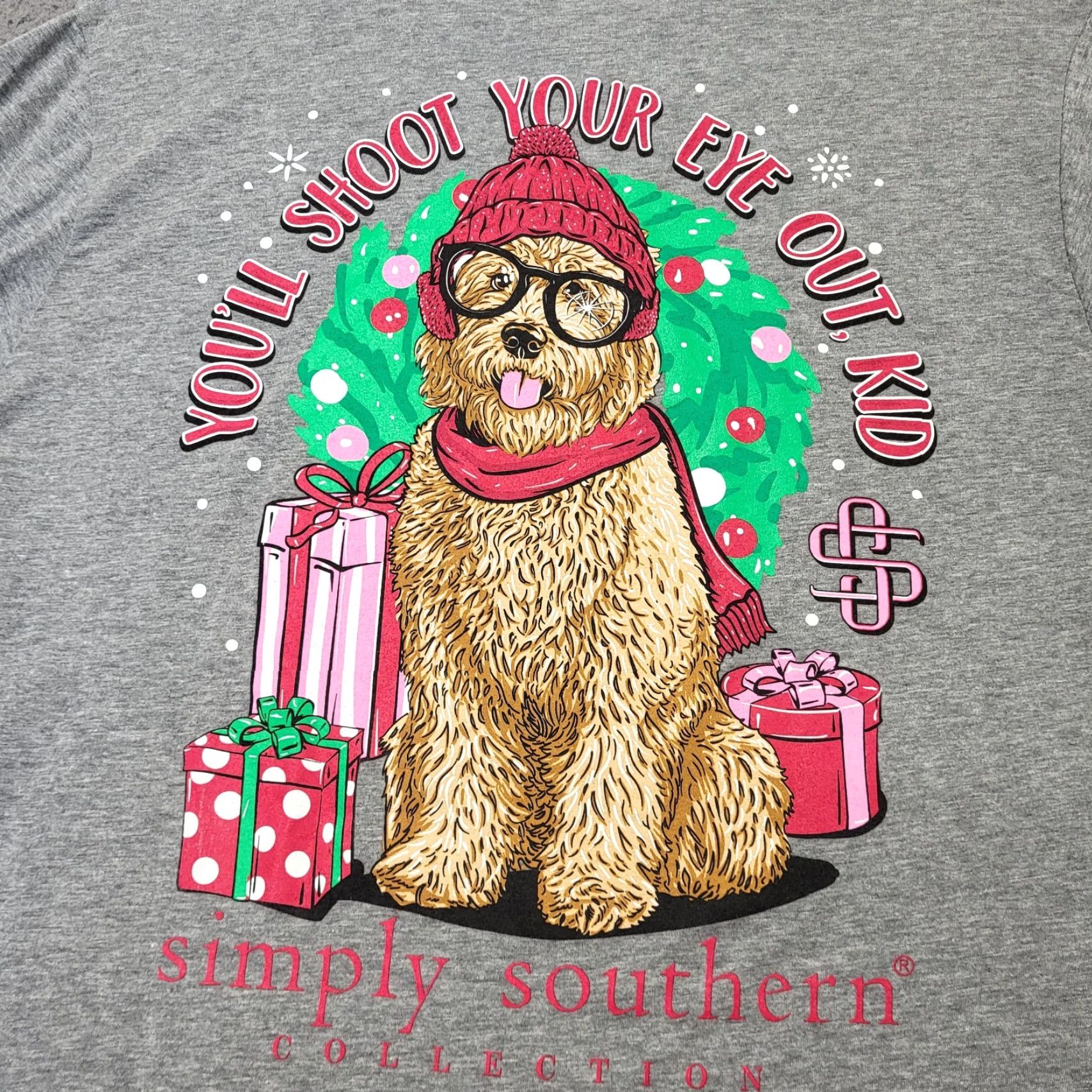 Vintage Simply Southern T-Shirt Woman’s Size Small Gray "You Will Shoot Your Eye Out Kid" Christmas Dog Crew Neck Long Sleeve Regular Cotton Shirt Womens Size S / US 4 / IT 40 - 3 Thumbnail