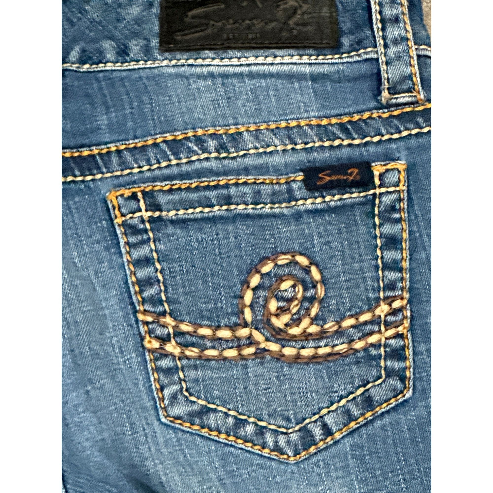 Seven 7 Seven7 Bootcut Size 27 Blue Denim Contrast Stitching Embroid Size 27" / US 4 / IT 40 - 4 Thumbnail