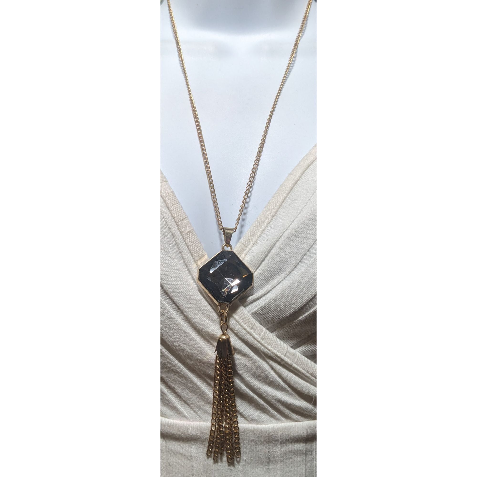 Other Gold Chain Necklace With Crystal Pendant & Tassel Size ONE SIZE - 5 Thumbnail