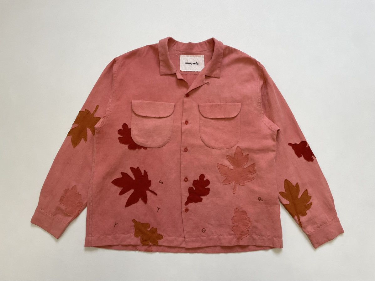 Story Mfg. Pink Linen ‘Leaf Patch Details’ Shirt Size US M / EU 48-50 / 2 - 2 Thumbnail