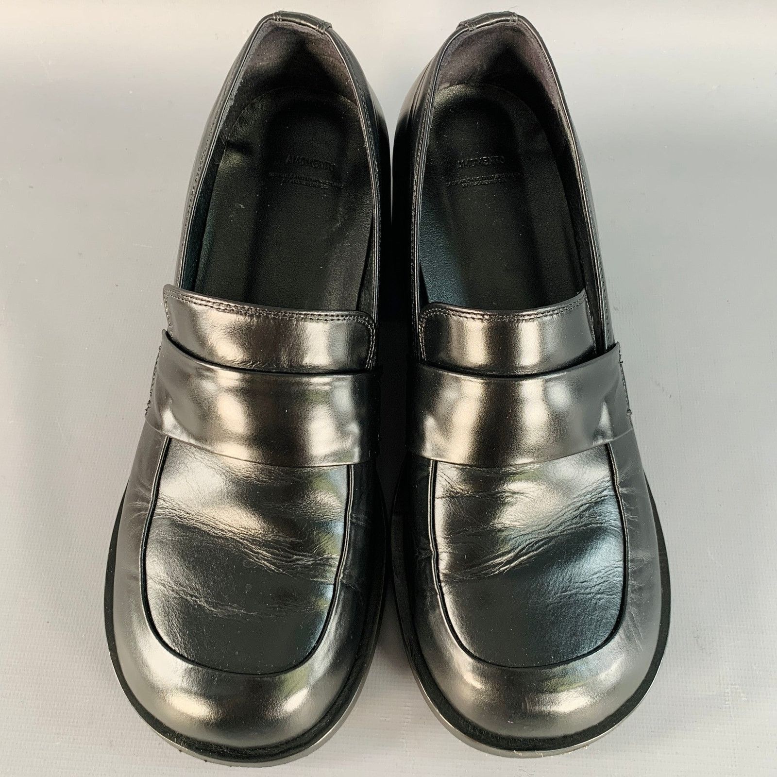 AMOMENTO AMOMENTO Size 6 Black Leather Stacked Heel Penny Loafers Size US 6 / EU 39 - 4 Thumbnail