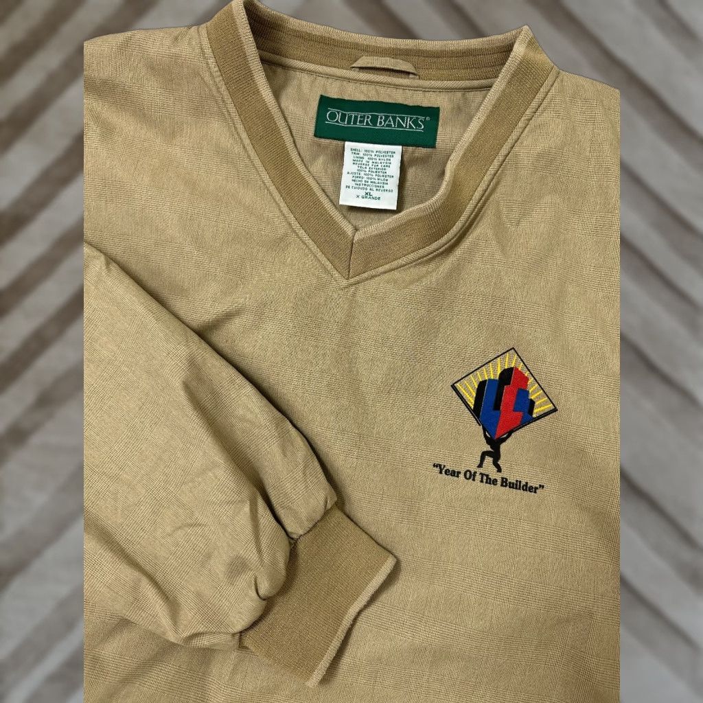 Vintage VINTAGE Outer Banks Golf Windbreaker Pullover Jacket XL Beige Lined Oversized Pockets Year of the Builder Mens Size US XL / EU 56 / 4 - 1 Thumbnail