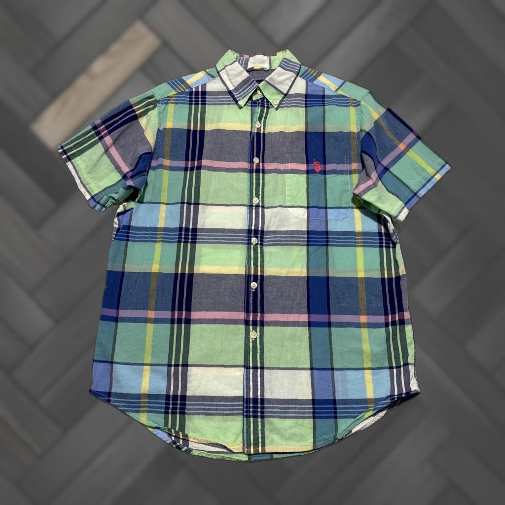 Vintage US Polo Assn Shirt Mens Medium Green Blue Plaid Short Sleeve Button Down Size US M / EU 48-50 / 2 - 1 Thumbnail