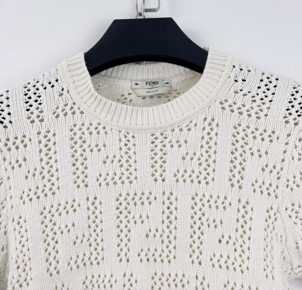 Fendi Fendi Double F Full Print Logo Hollow Knit Short Sleeve K12 Size XS / US 0-2 / IT 36-38 - 4 Thumbnail
