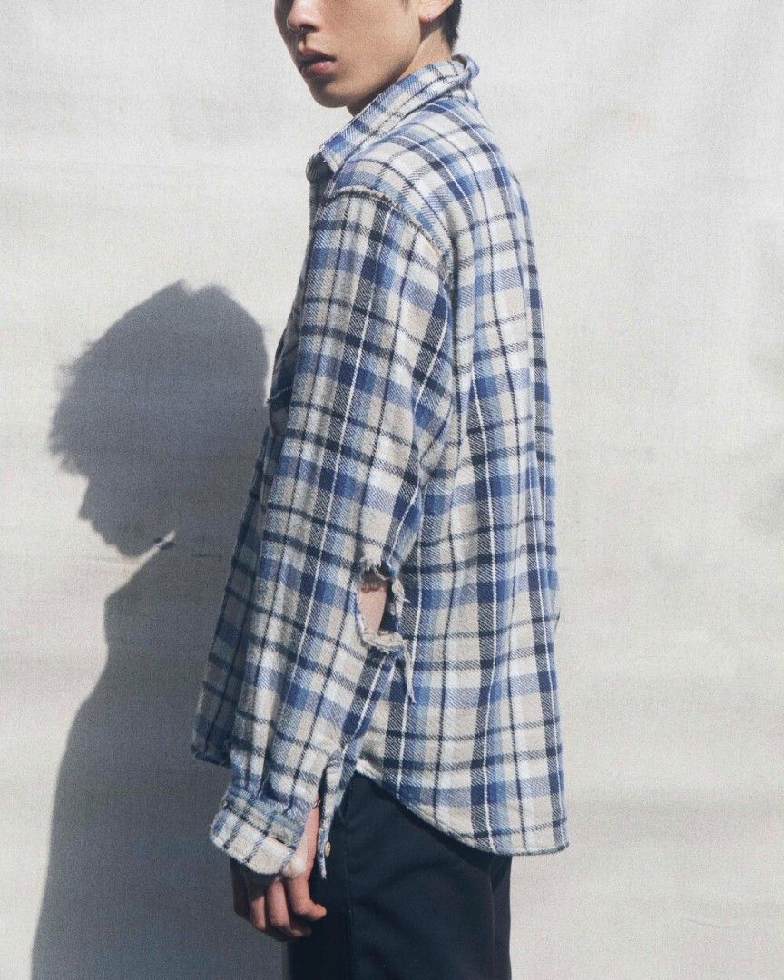 Vuja De Ross Check Flannel in Cashmere & Cotton - Size Large