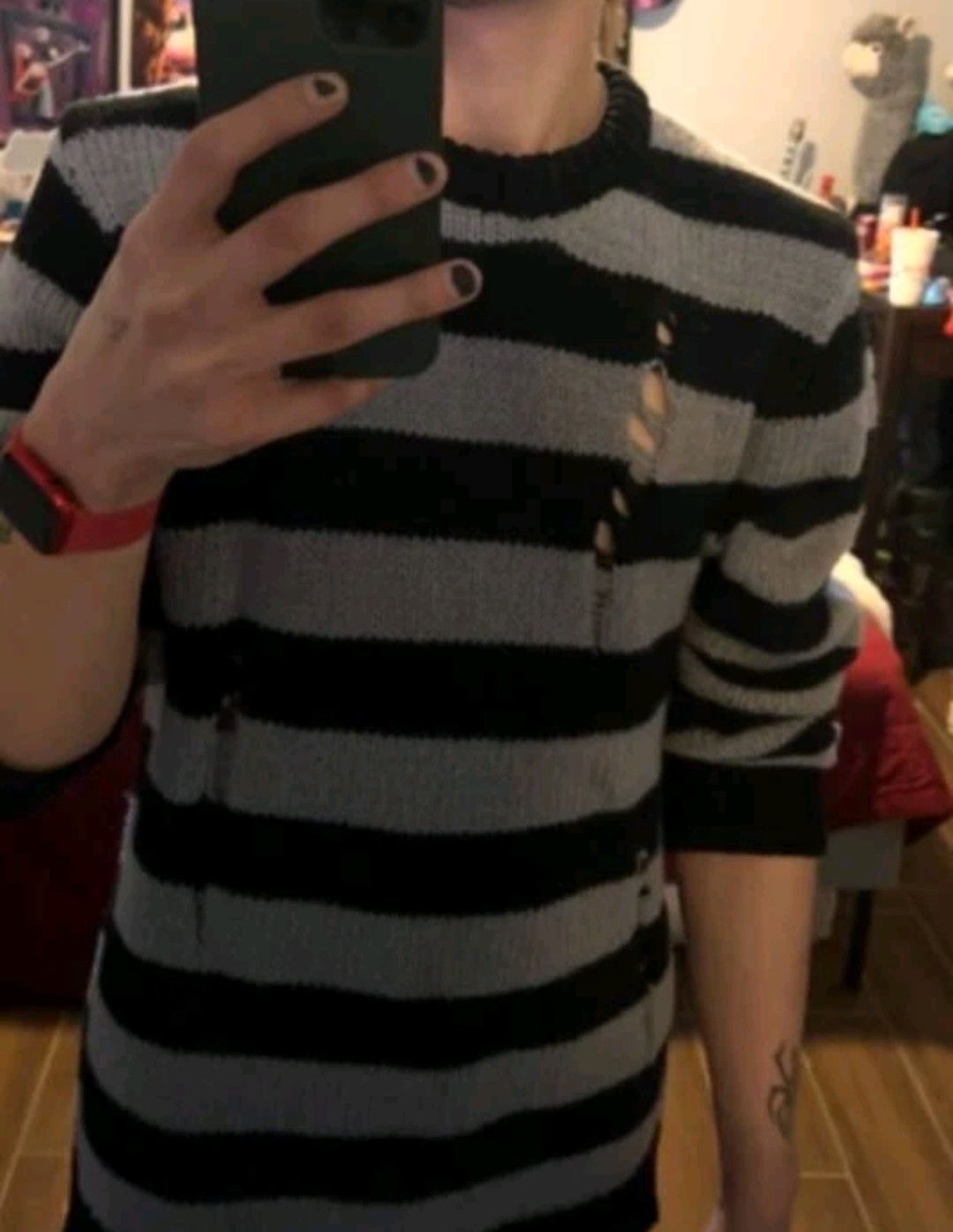 Japanese Brand × Vintage Striped Ripped Distressed Drop Shoulder Sweater Unisex Size US M / EU 48-50 / 2 - 3 Thumbnail