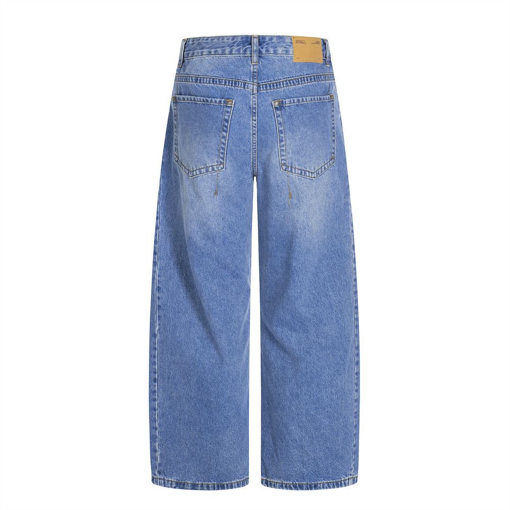 Jean Men's washed retro straight punk distressed loose jeans Size US 32 / EU 48 - 2 Thumbnail