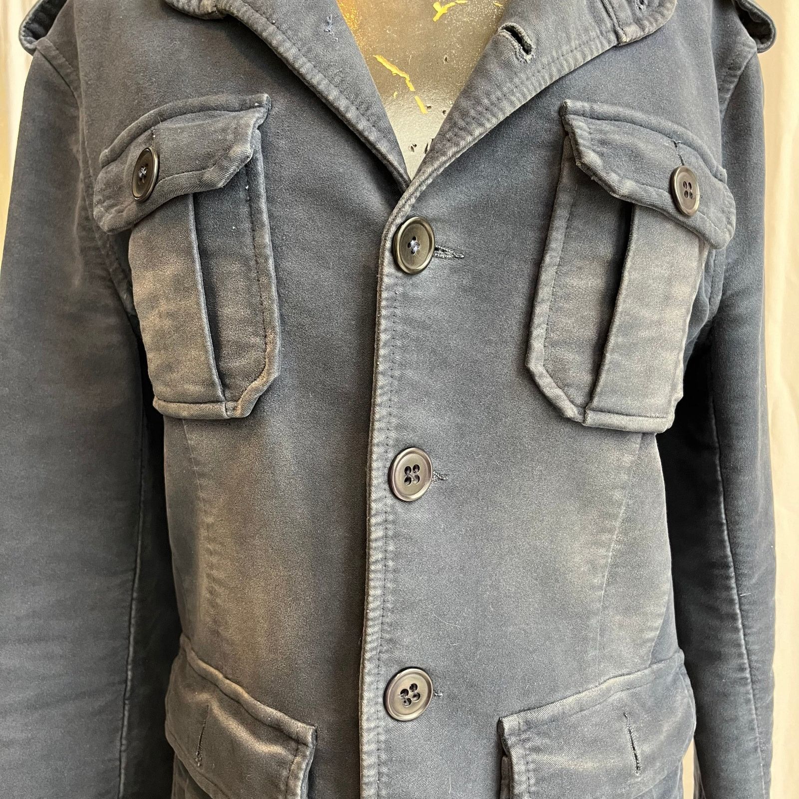 Vintage Joe Black Cotton Distressed Navy Jacket Sport Coat S Italian Size US S / EU 44-46 / 1 - 6 Thumbnail