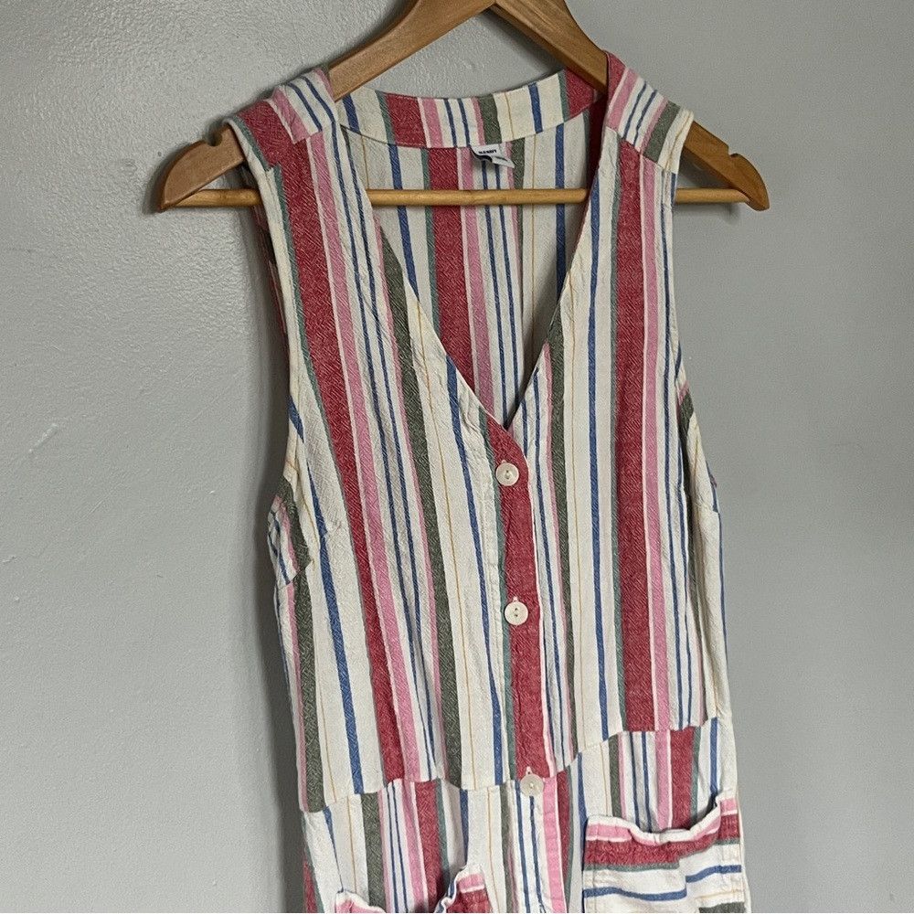 Old Navy Old Navy Linen Blend Button Dress Medium Stripe Sleeveless Size M / US 6-8 / IT 42-44 - 3 Thumbnail