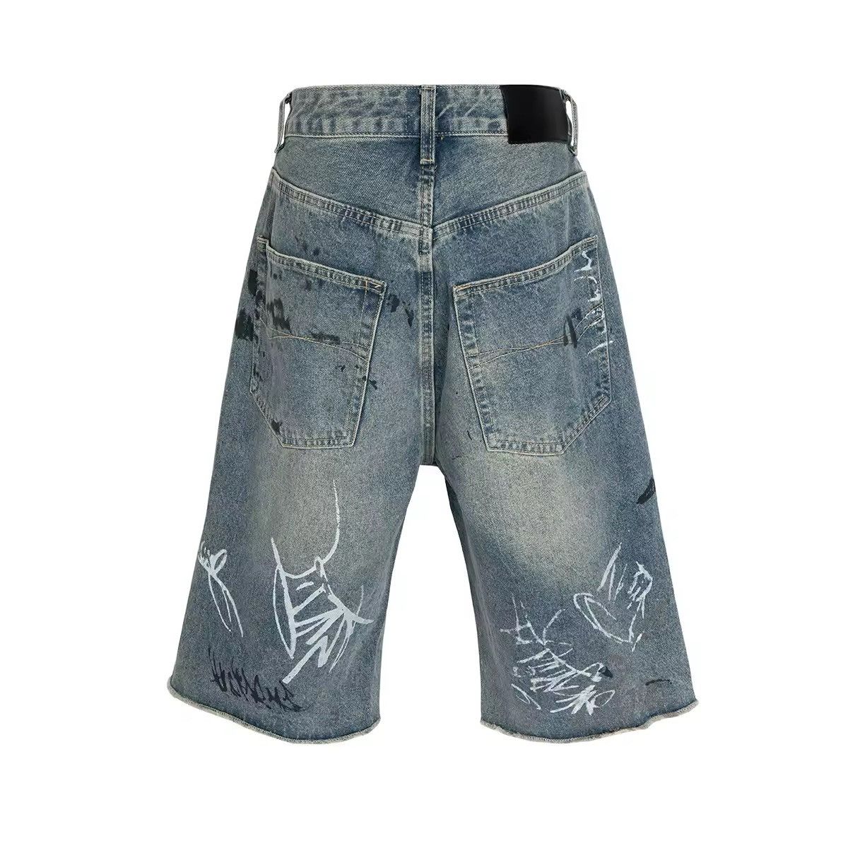 Designer Design Distressed Graffiti Printed Wide Leg Baggy Shorts Size US 32 / EU 48 - 2 Thumbnail