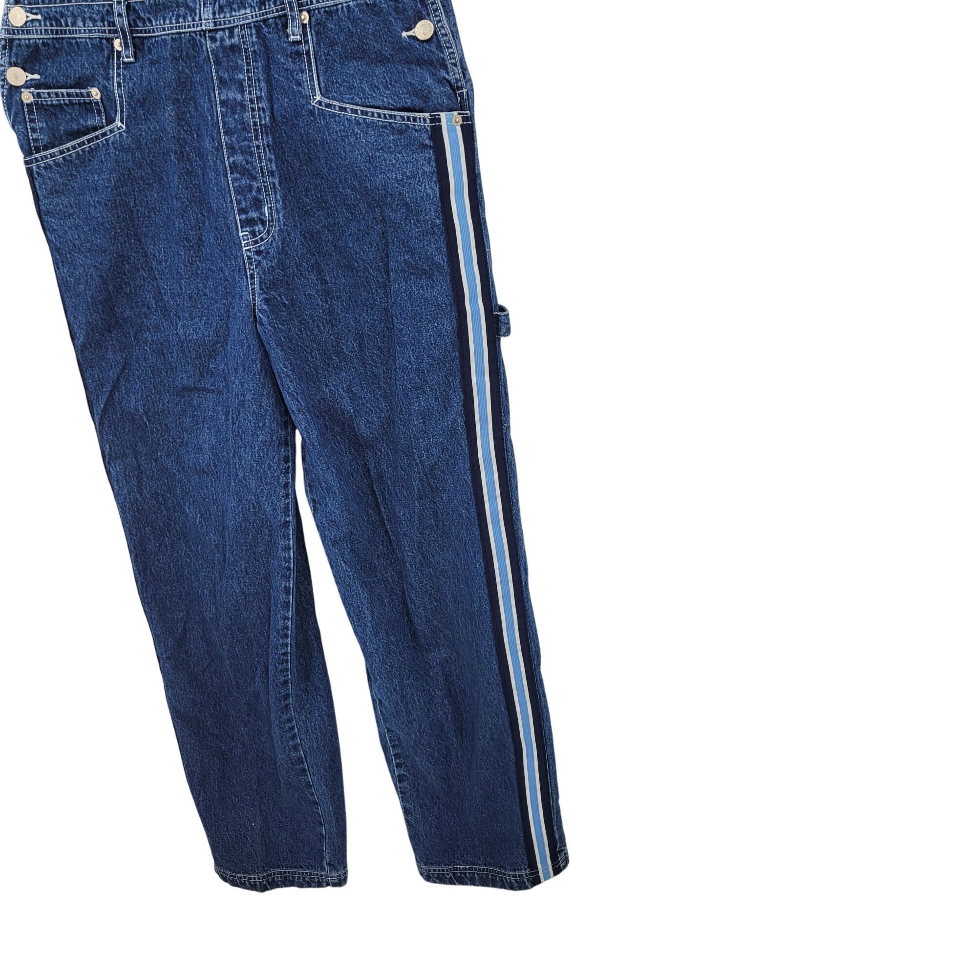 Vintage Vtg 80s Revolt Denim Overalls Sz L Cotton Racing Stripe Pock Size 34" / US 12 / IT 48 - 6 Thumbnail
