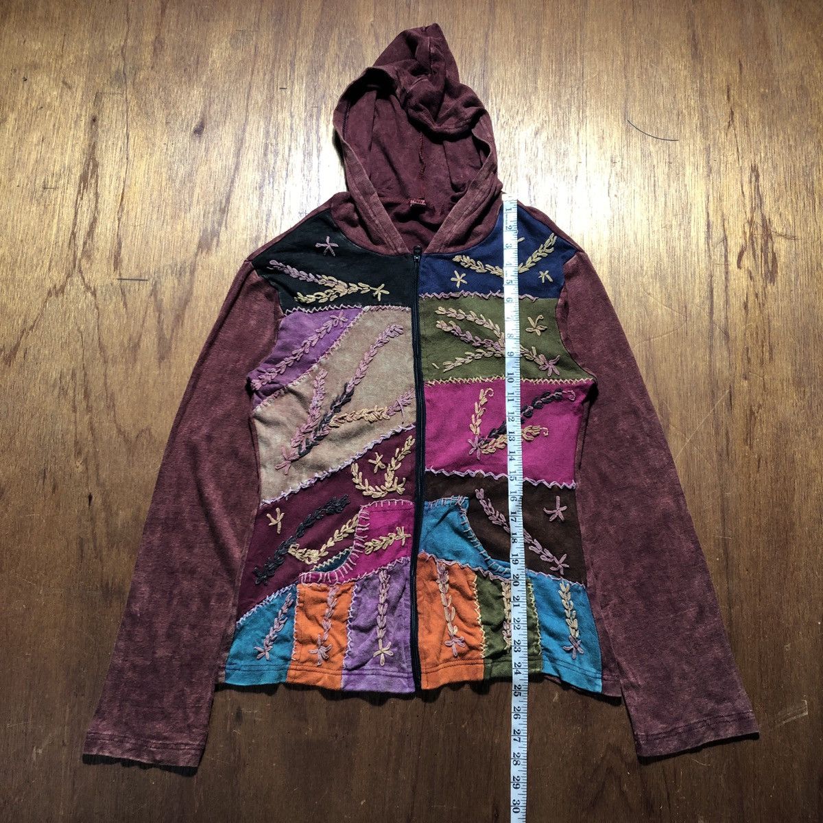Japanese Brand × Vintage Vintage Hippie Patchwork Zipper Sweater Hoodie Size S / US 4 / IT 40 - 13 Thumbnail