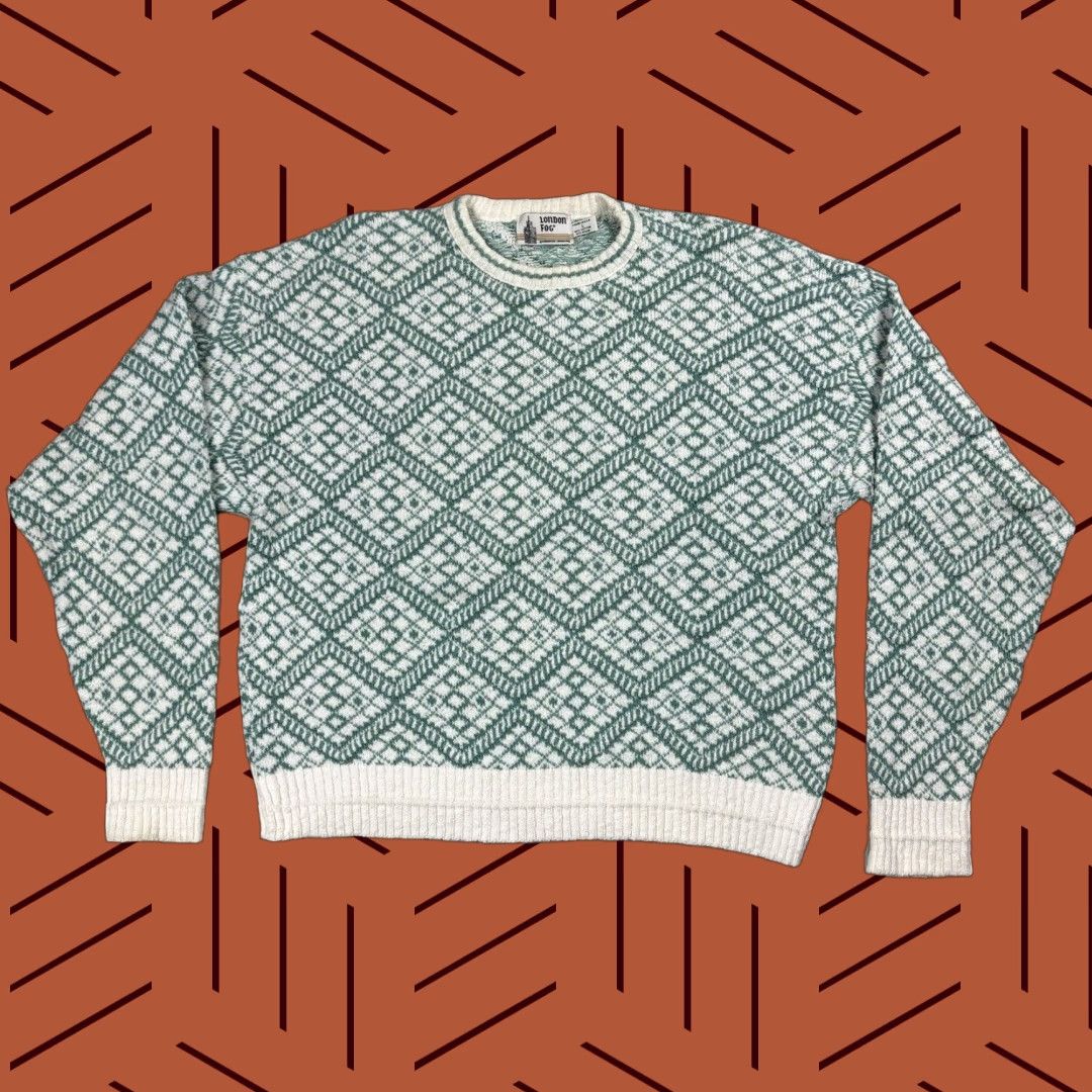 London Fog VTG London Fog Geometric Crewneck Sweater - Multicolor Cotton Knit - Men's L Pullover, Heavyweight, 90s London USA Theme Size US L / EU 52-54 / 3 - 1 Thumbnail