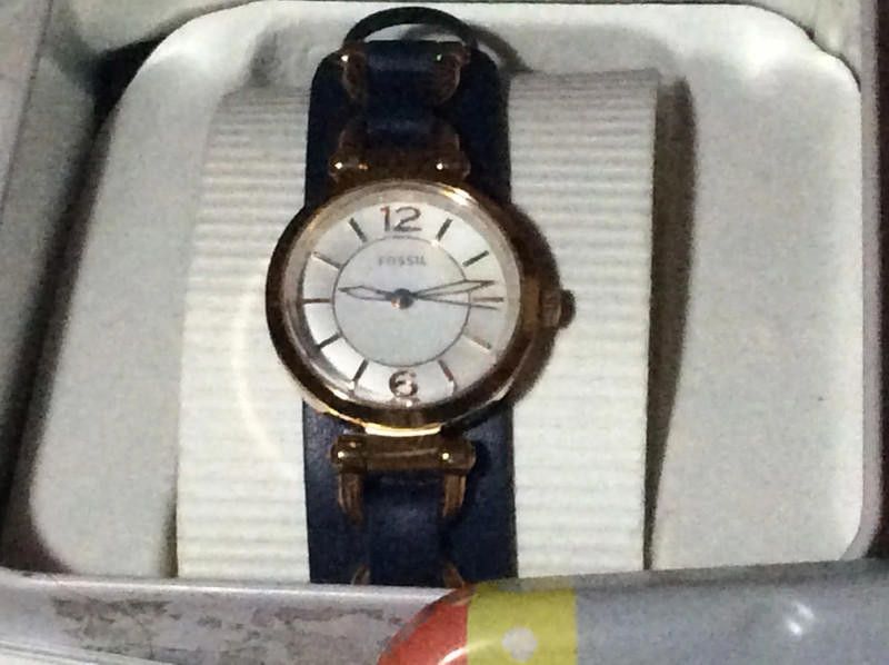 Fossil Fossil ladies gold dial navy leather strap watch Size ONE SIZE - 5 Thumbnail