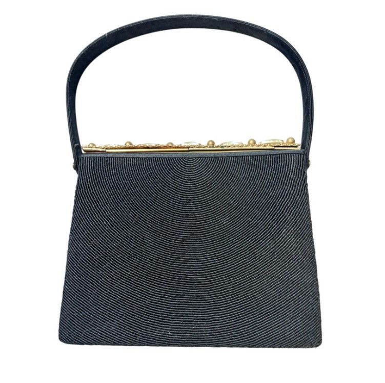 Other French 1950s Black Corded Handbag with Porcelain Cameo Clasp Size ONE SIZE - 1 Thumbnail