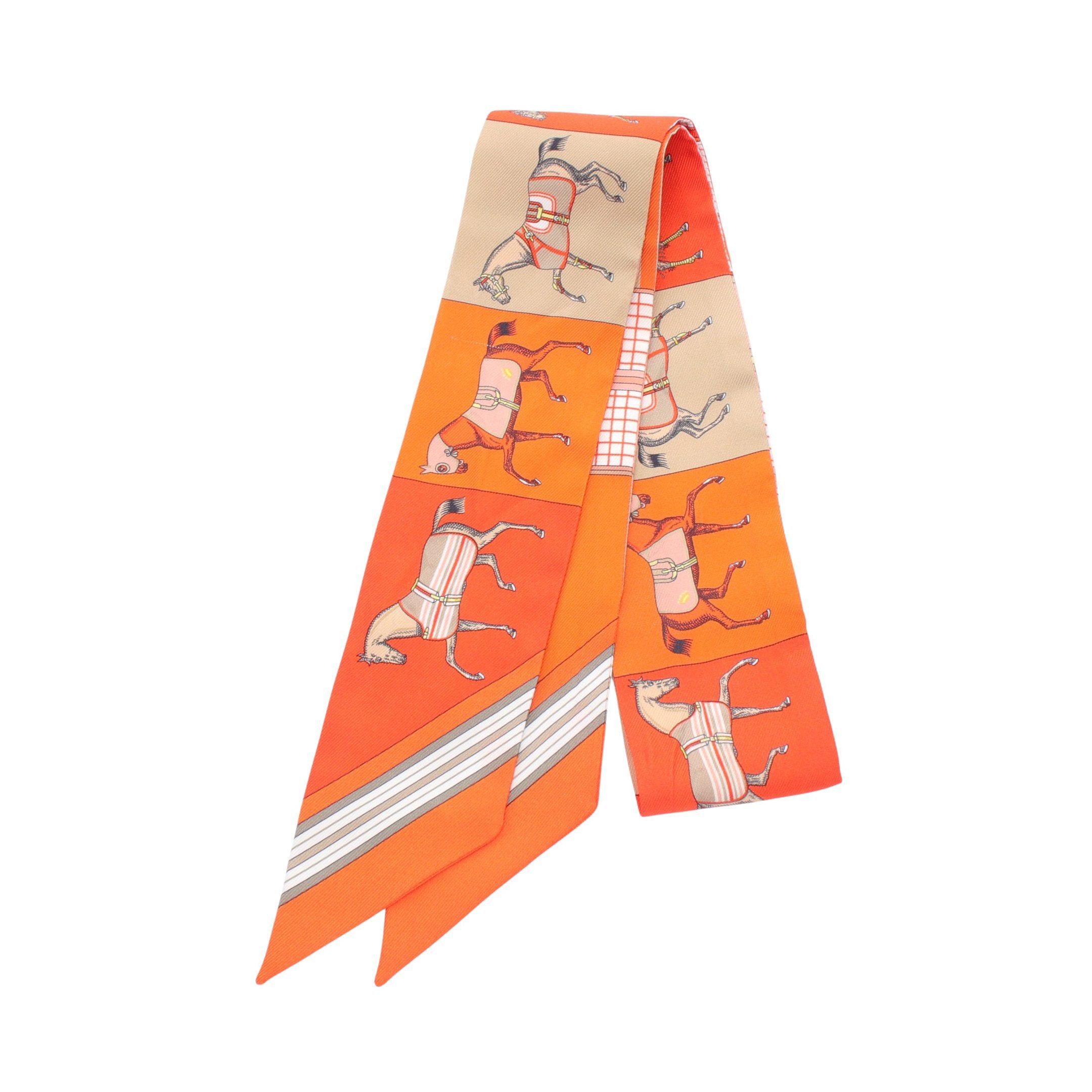 Hermes Hermes Twilly Couvertures Nouvelles Ribbon Scarf Silk Orange Multicolor Size ONE SIZE - 1 Thumbnail