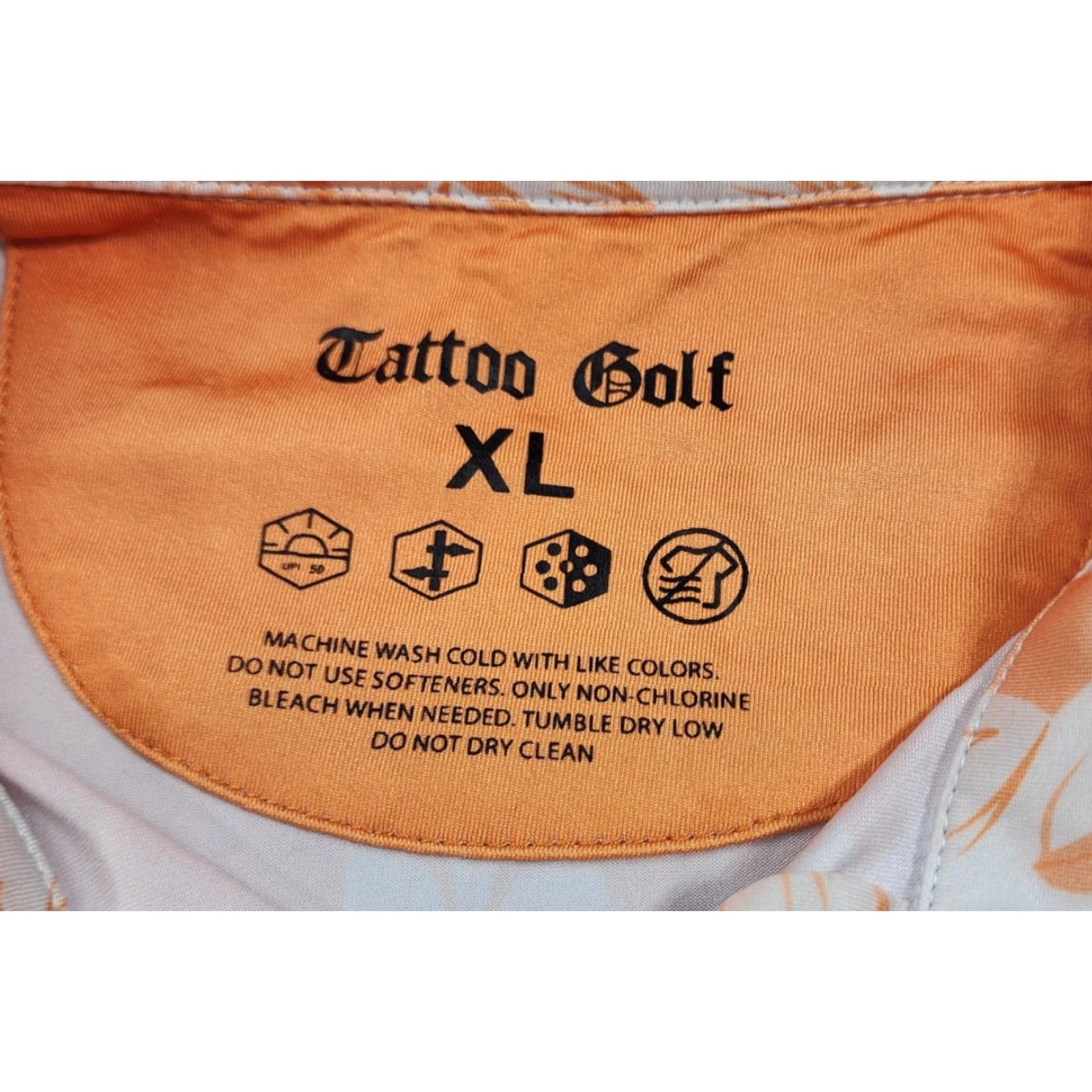 Vintage Tattoo Golf Polo Shirt Mens XL Orange White Floral Daisy Print Skull Logo Aloha Shirt Size US XL / EU 56 / 4 - 6 Thumbnail