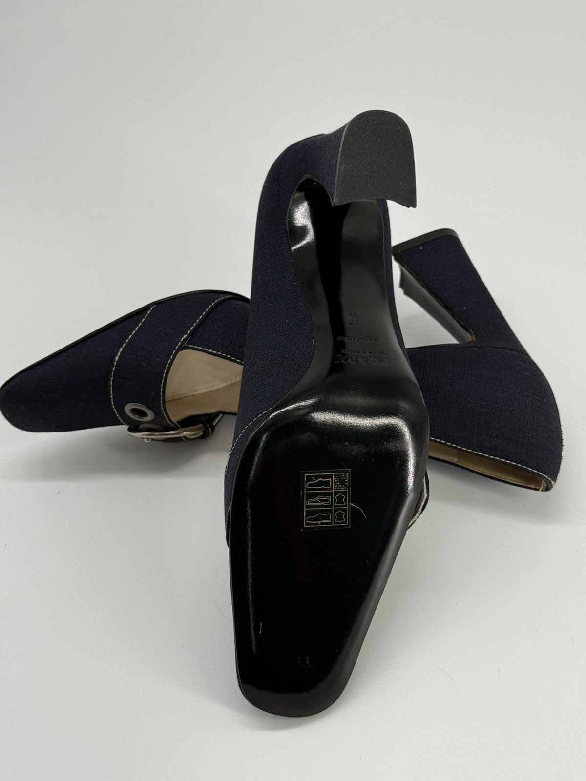 Prada Prada Navy Denim like chunky heels with buckle size 37 1/2 Size US 8 / IT 38 - 5 Thumbnail
