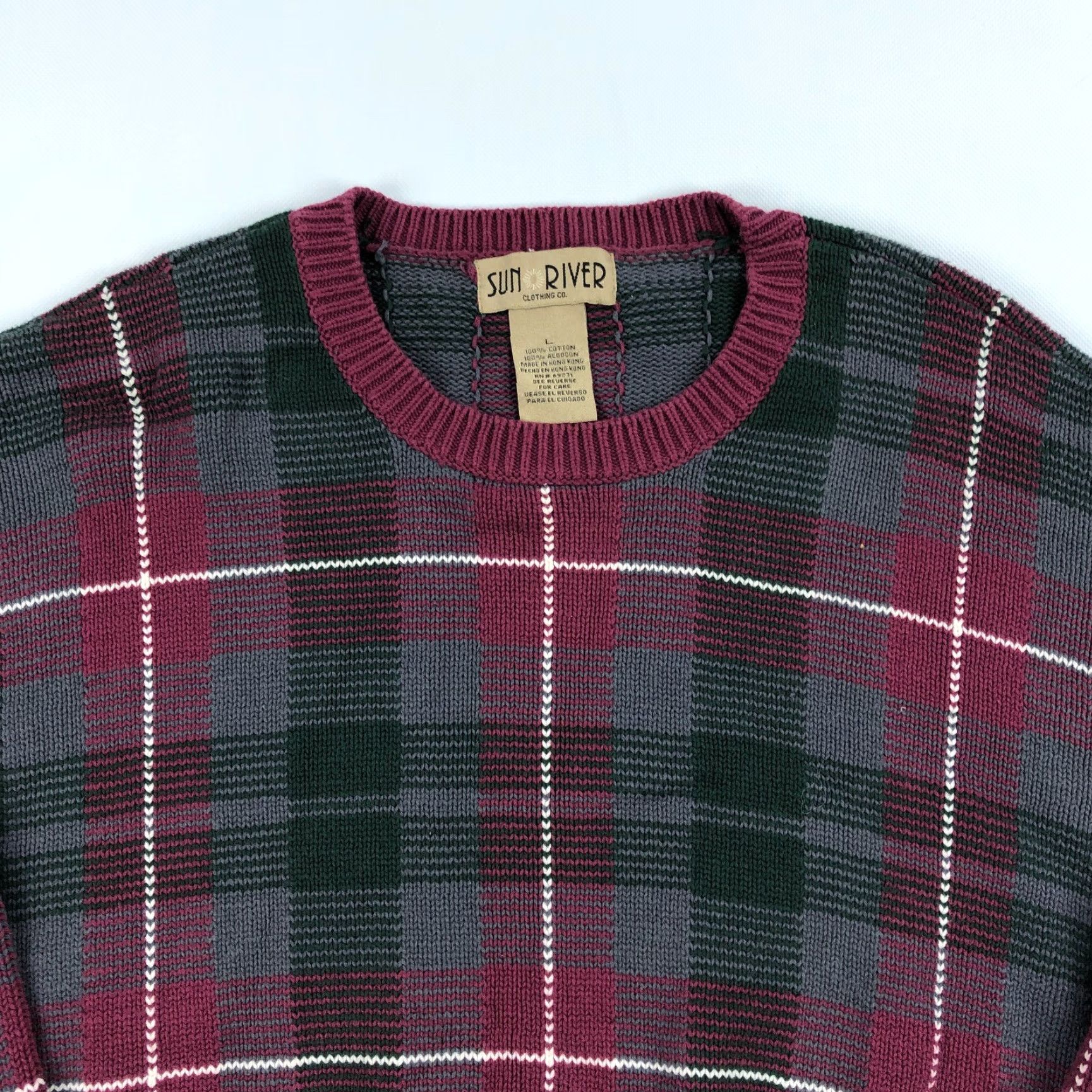 Vintage VINTAGE Sun River Sweater Plaid Knit Crew Neck Mens L Red Green 90s Scotc h Tartan Classic Pullover Size US L / EU 52-54 / 3 - 2 Thumbnail