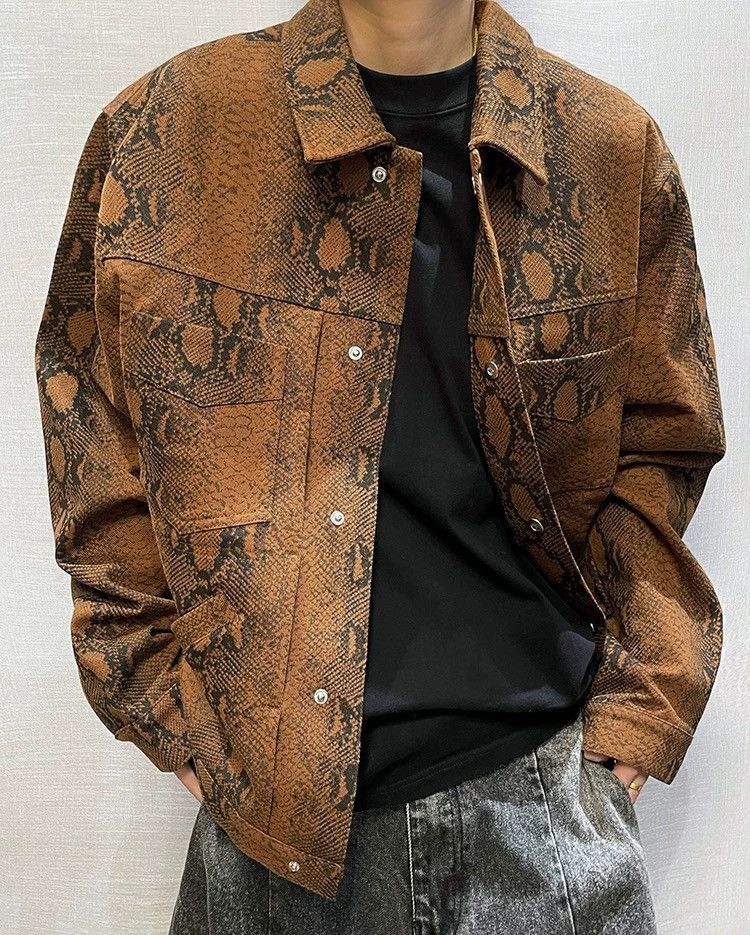Outdoor retro punk snake print trucker jacket
