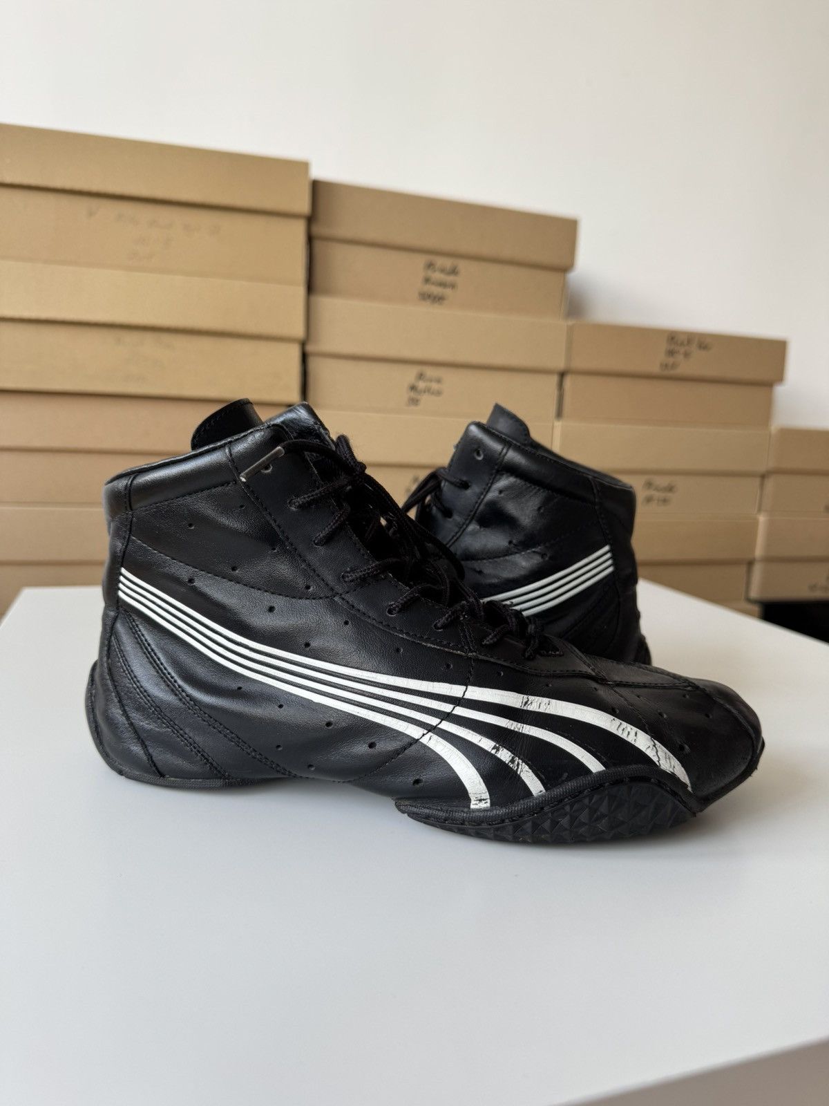 Japanese Brand × Puma × Vintage Vintage Puma Asana Black Leather Hi Top Sneakers Y2K Size US 8.5 / IT 38.5 - 3 Thumbnail