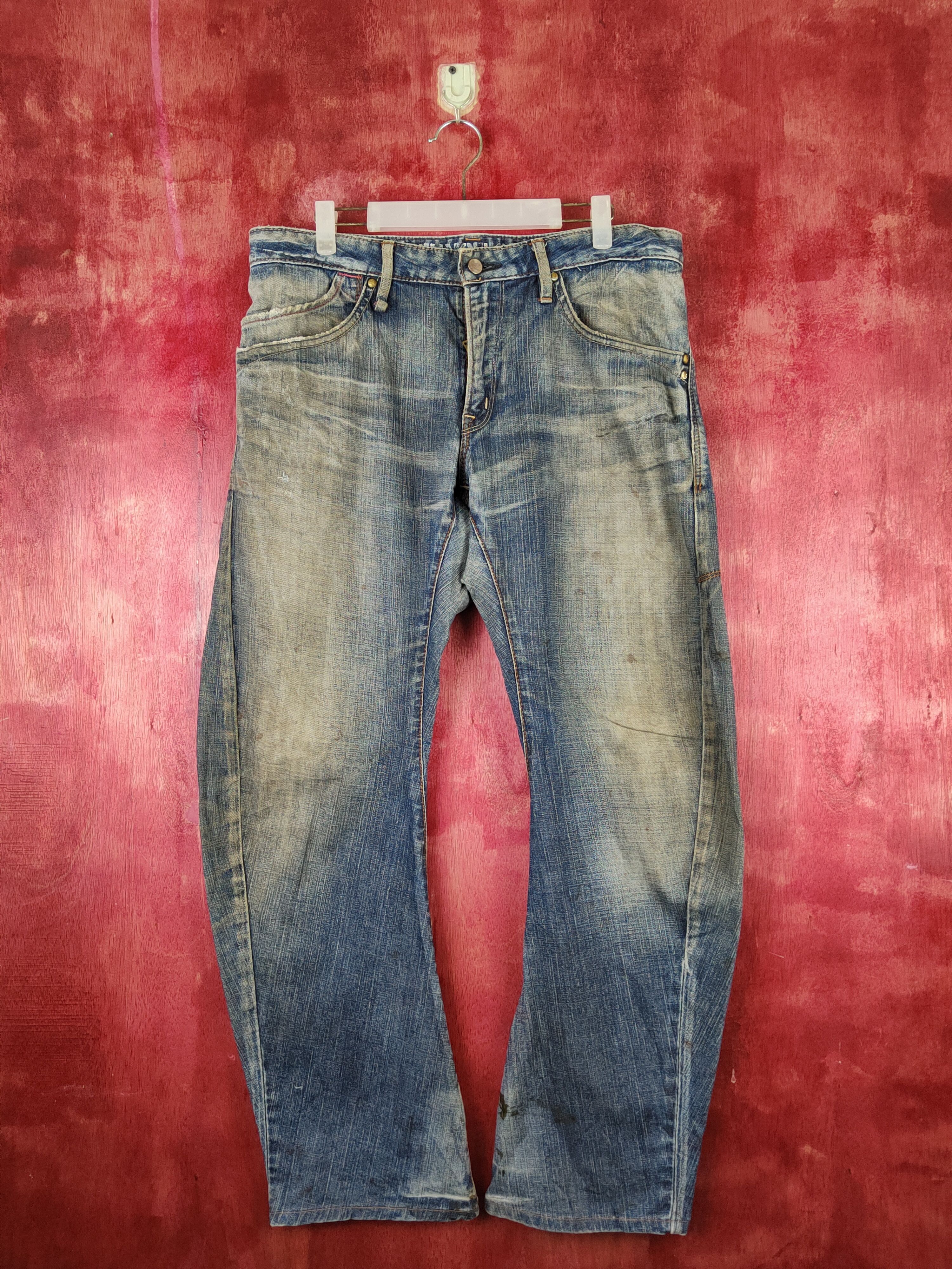 Edwin Edwin E Function Blue Faded Distressed Ripped Jeans #S1681 Size US 33 - 1 Thumbnail