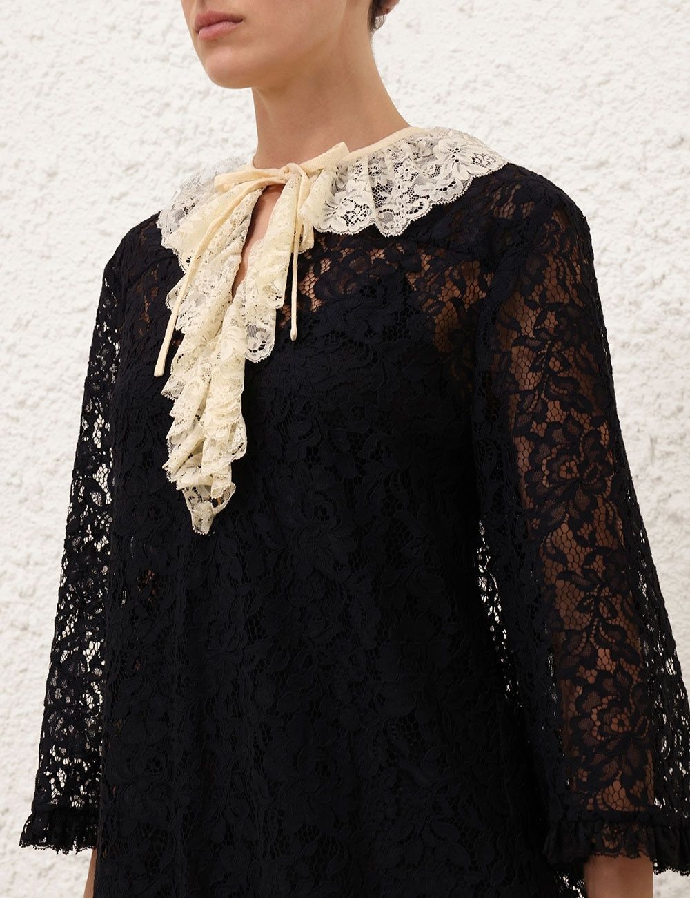 Zimmermann oc11z0825 Eden Lace Frill Mini Dress in Black/Cream Size L / US 10 / IT 46 - 5 Thumbnail