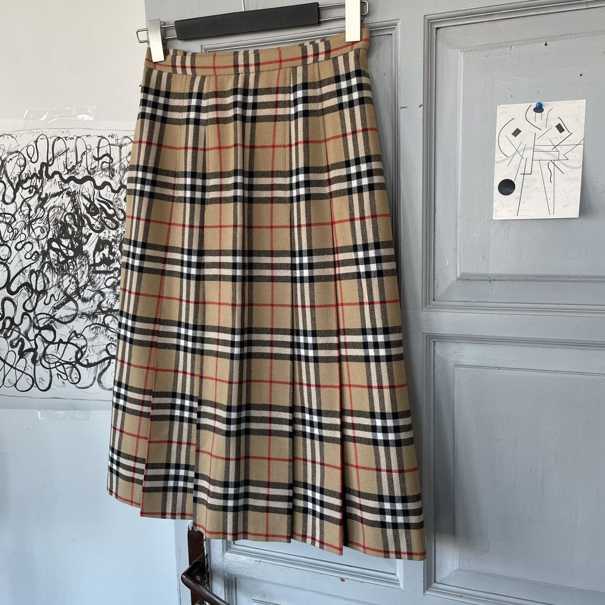 Burberry Vintage 90’s Burberrys 100% Wool Midi Skirt nova check Size 27" / US 4 / IT 40 - 3 Thumbnail