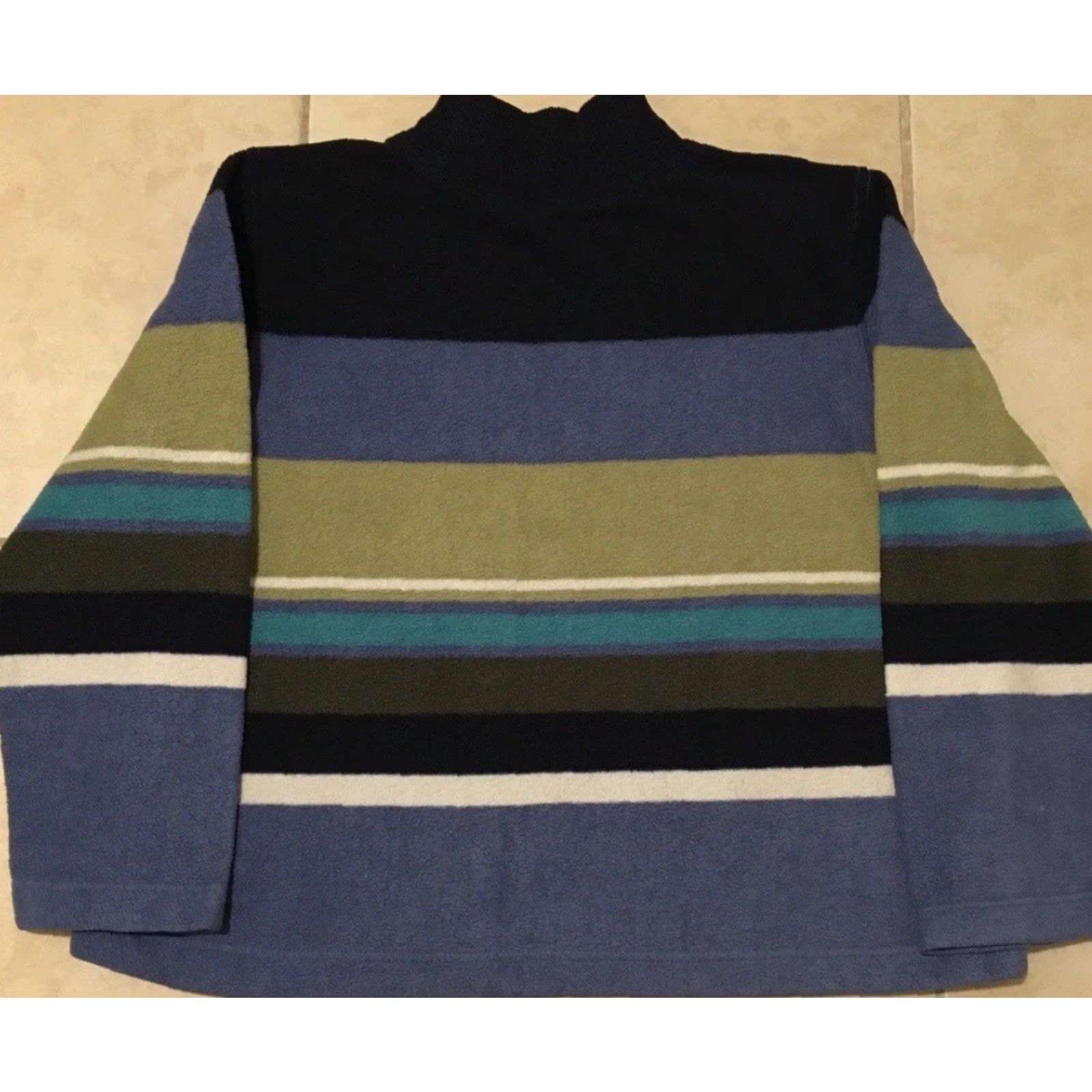 Vintage Vtg 90s Faded Striped Mock Neck Boxy Sweatshirt XL Blue Hoodie Women Pullover 80s 90s Grunge Surf Skate Vaporwave Vintage-style Size XL / US 12-14 / IT 48-50 - 4 Thumbnail