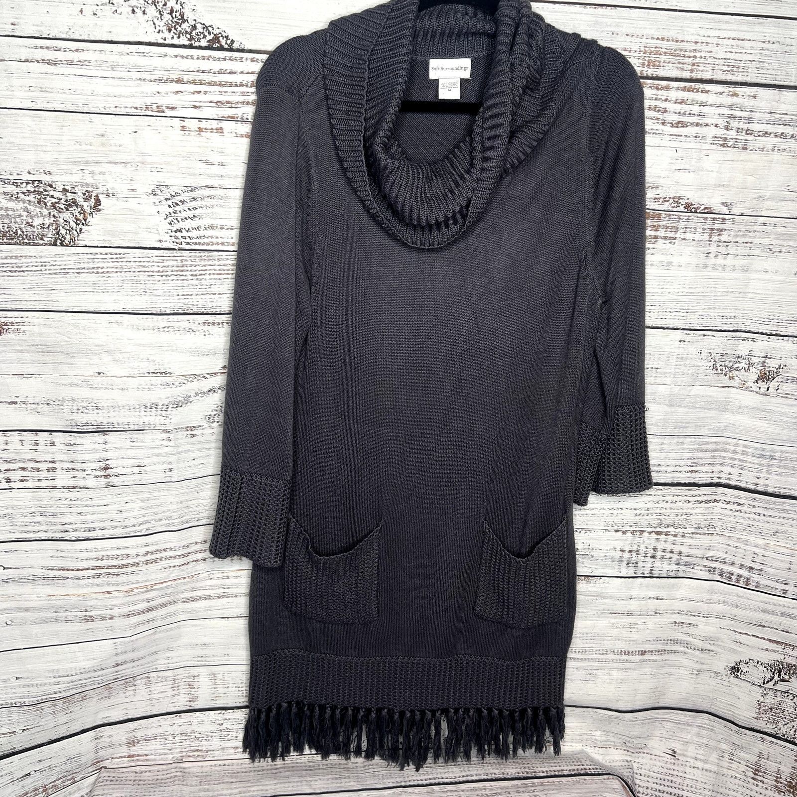 Soft Surroundings Soft Surroundings Montreux Sweater Dress Knit Pocket Fringe Size M / US 6-8 / IT 42-44 - 2 Thumbnail