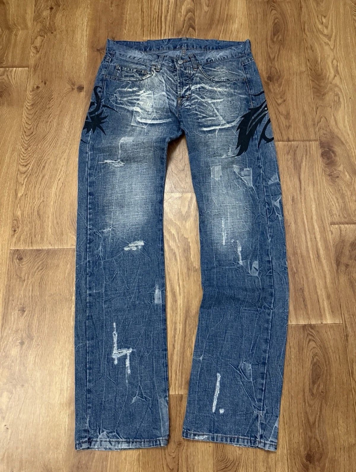Other Y2K Jeans Embroidered Leather Dragon Rap Italy Made Sz 34/35 Size US 34 / EU 50 - 4 Thumbnail
