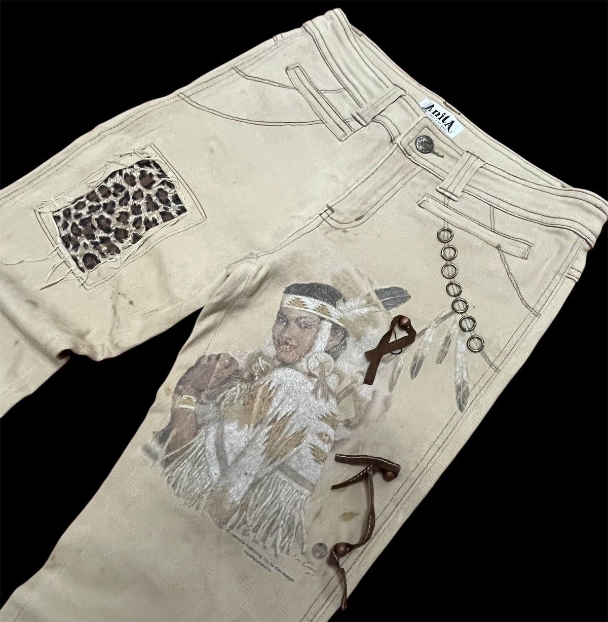 GOA Vintage Flared Patches Pants x Native American Art Size US 30 / EU 46 - 3 Thumbnail