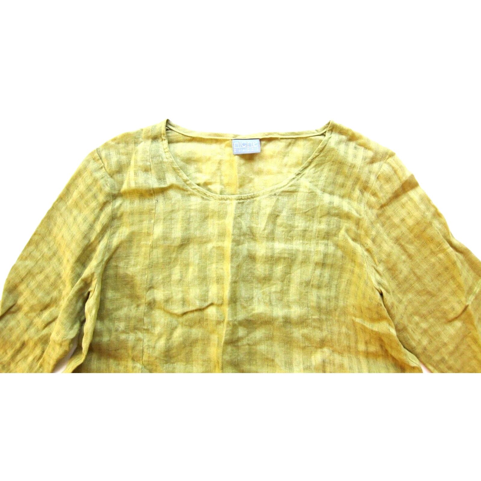 Vintage Niche Nilgun Derman 100% Linen Mustard Yellow 3/4 Sleeve Tunic Blouse M Womens Size M / US 6-8 / IT 42-44 - 4 Thumbnail