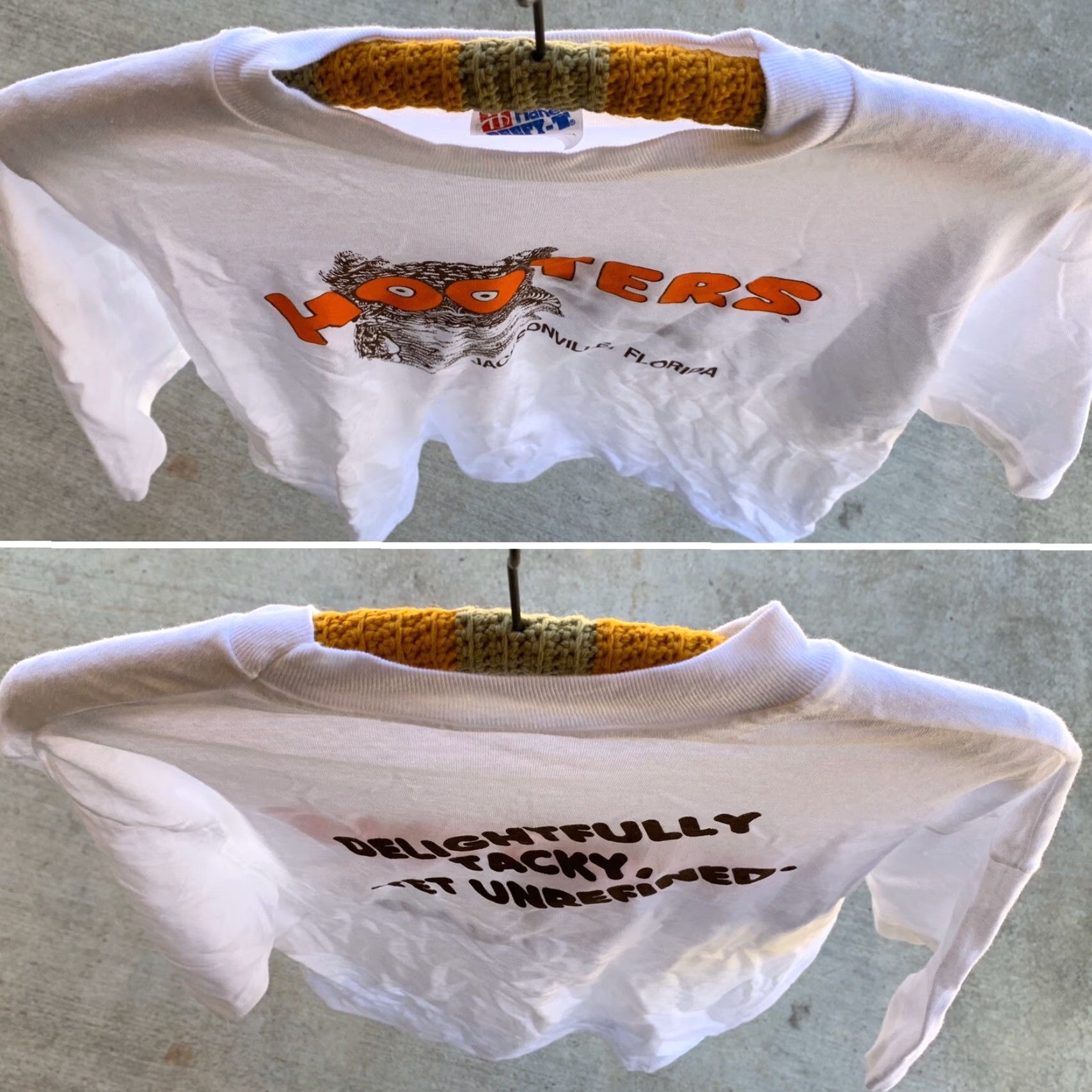 Hanes Vintage HOOTERS Jacksonville Florida T Shirt Delightfully Tacky Yet Unrefined L Mens White 1990s Graphic Tee Size US L / EU 52-54 / 3 - 5 Thumbnail