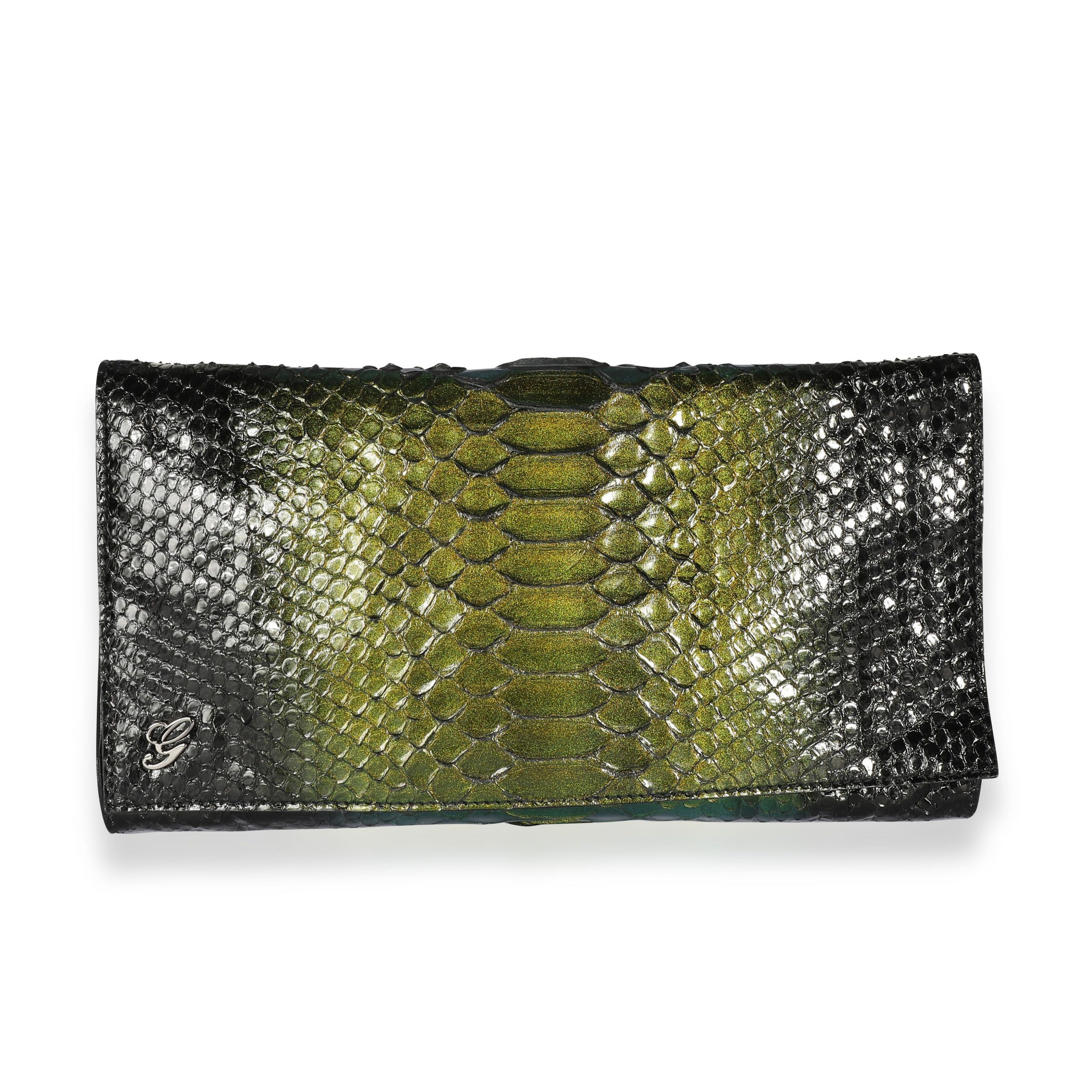 image of Gucci Green Python Journal Clutch, Women's