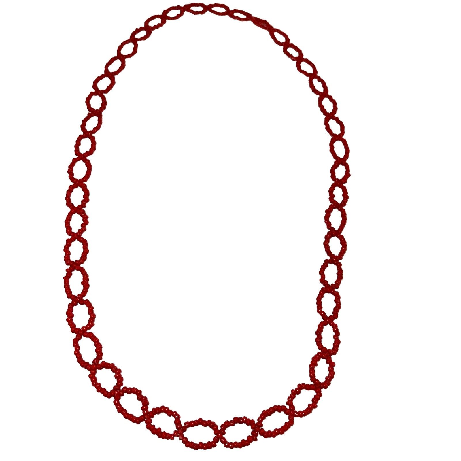 Homemade Red Infinity Figure 8 Handmade Seed Bead Necklace 14 Inch Size ONE SIZE - 1 Thumbnail