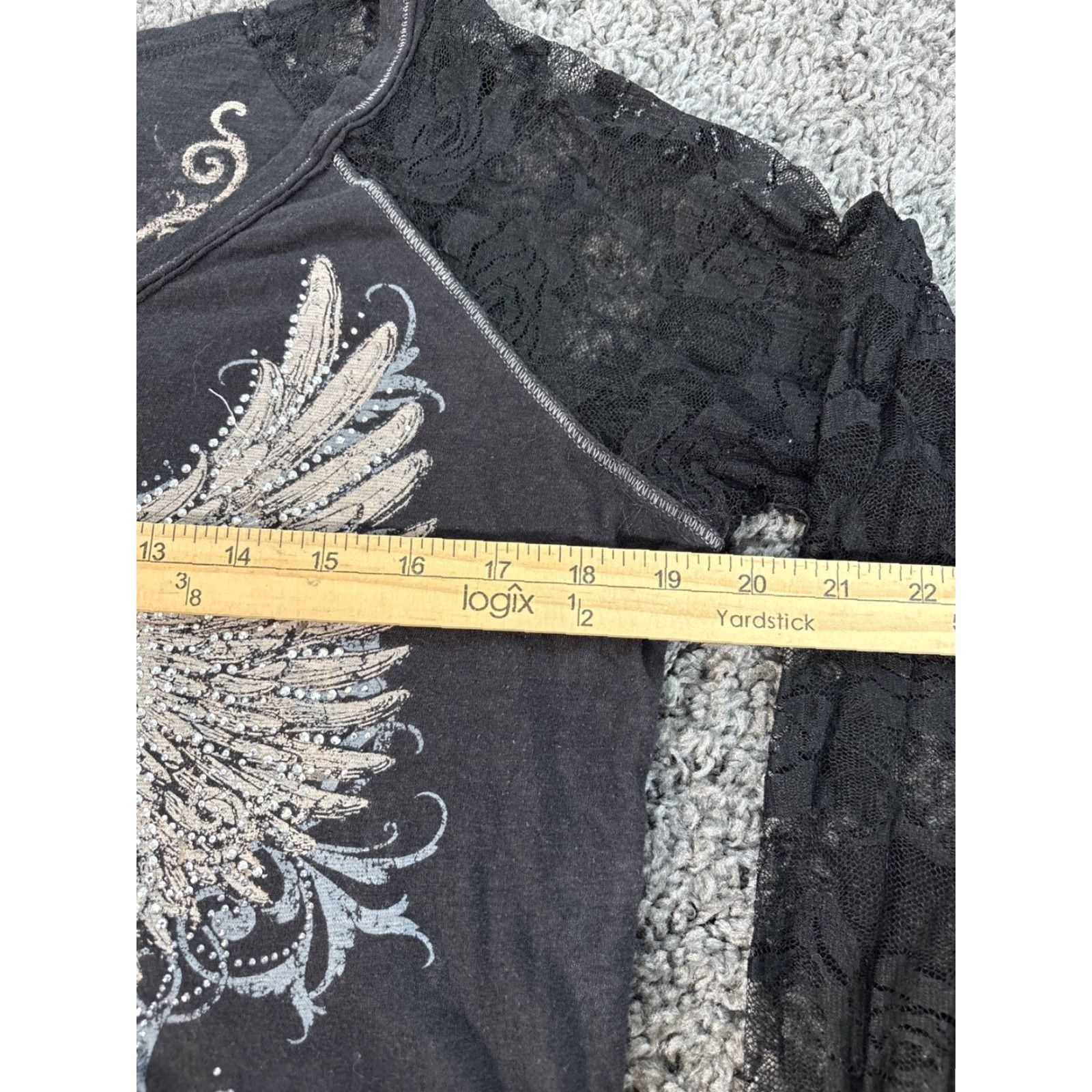 Vintage VINTAGE Maurices Shirt Womens Large L Black Lace Rhinestone Wings Y2K Round Neck Longsleeve Shirt Womens Large Rhinestone Lace Sleeve Wings Y2K Size L / US 10 / IT 46 - 3 Thumbnail