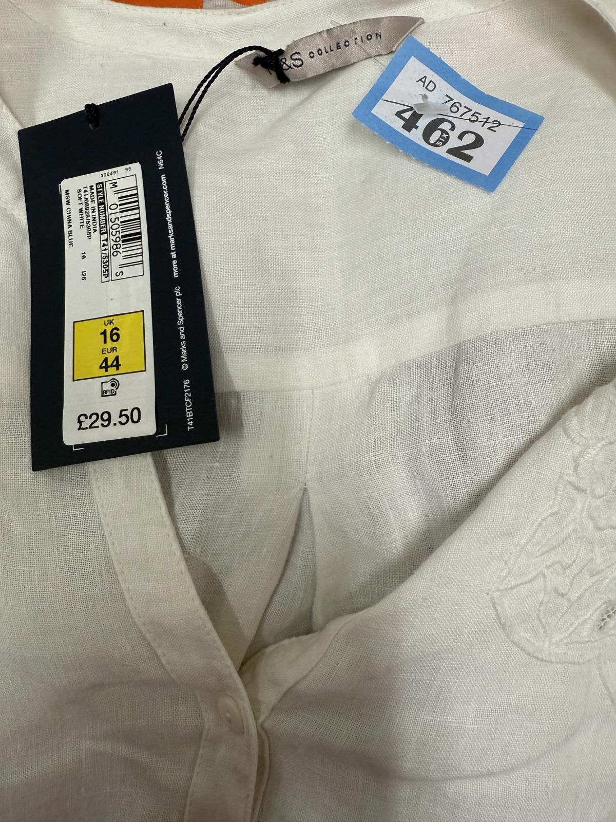 Marks & Spencer Marks & Spencer White Linen Embroidered Button-Up Shirt UK Size XL / US 12-14 / IT 48-50 - 2 Thumbnail