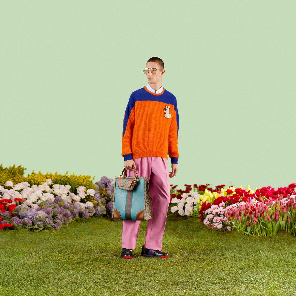 Gucci M Gucci Orange Year of the Rabbit Mohair Sweater Orange Blue Size US M / EU 48-50 / 2 - 2 Thumbnail