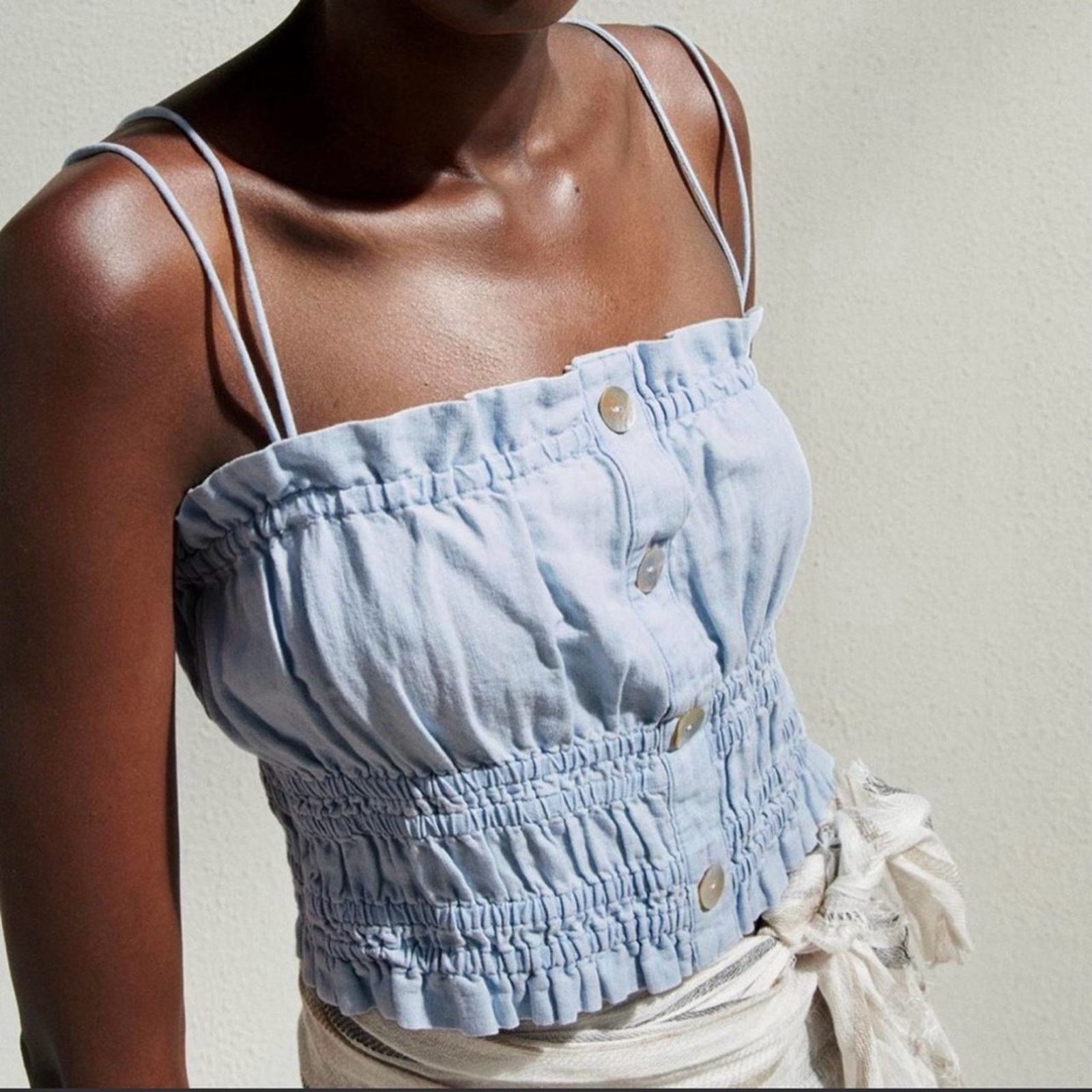 Zara New Zara Light Blue Women's Smocked Top size XS Size S / US 4 / IT 40 - 1 Thumbnail