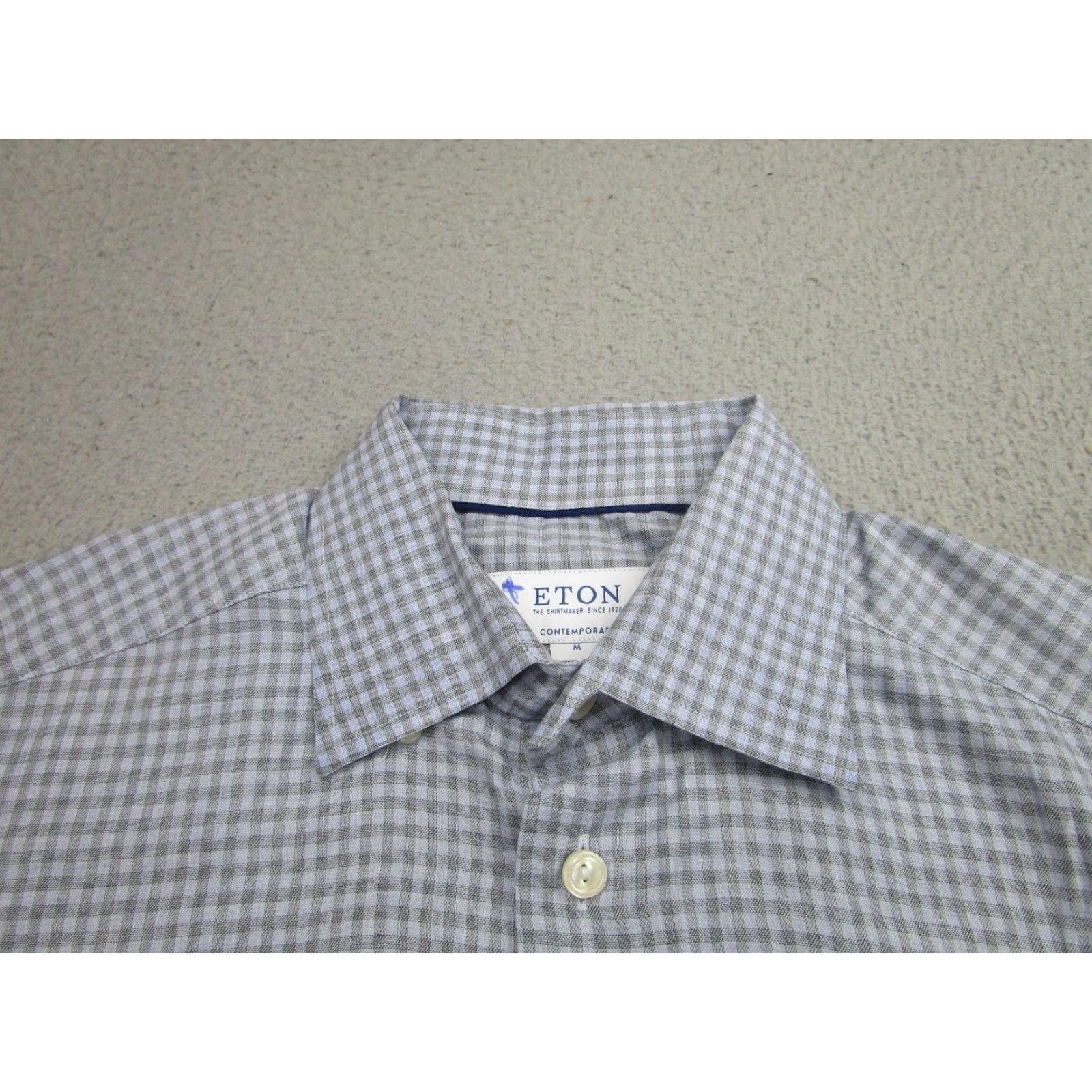 Eton ETON Dress Shirt Medium Gray Blue Check Cotton Contemporary Fit Long Sleeve Mens Size 40R - 3 Thumbnail